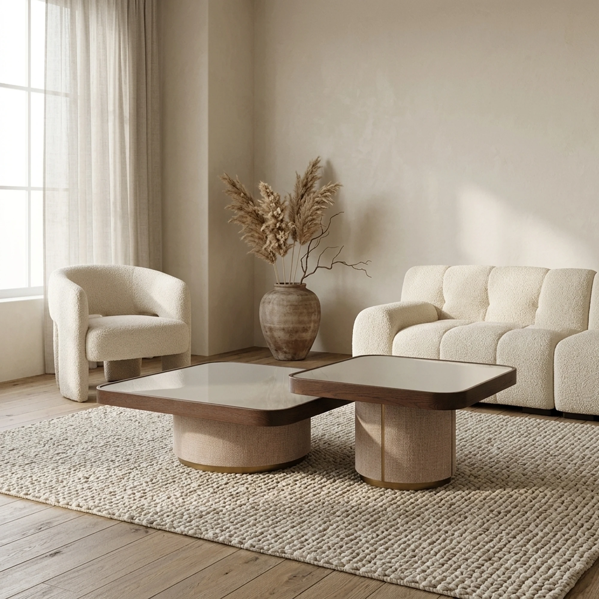 Willox Coffee Table beige including glass (set of 2) - Richmond Interiors