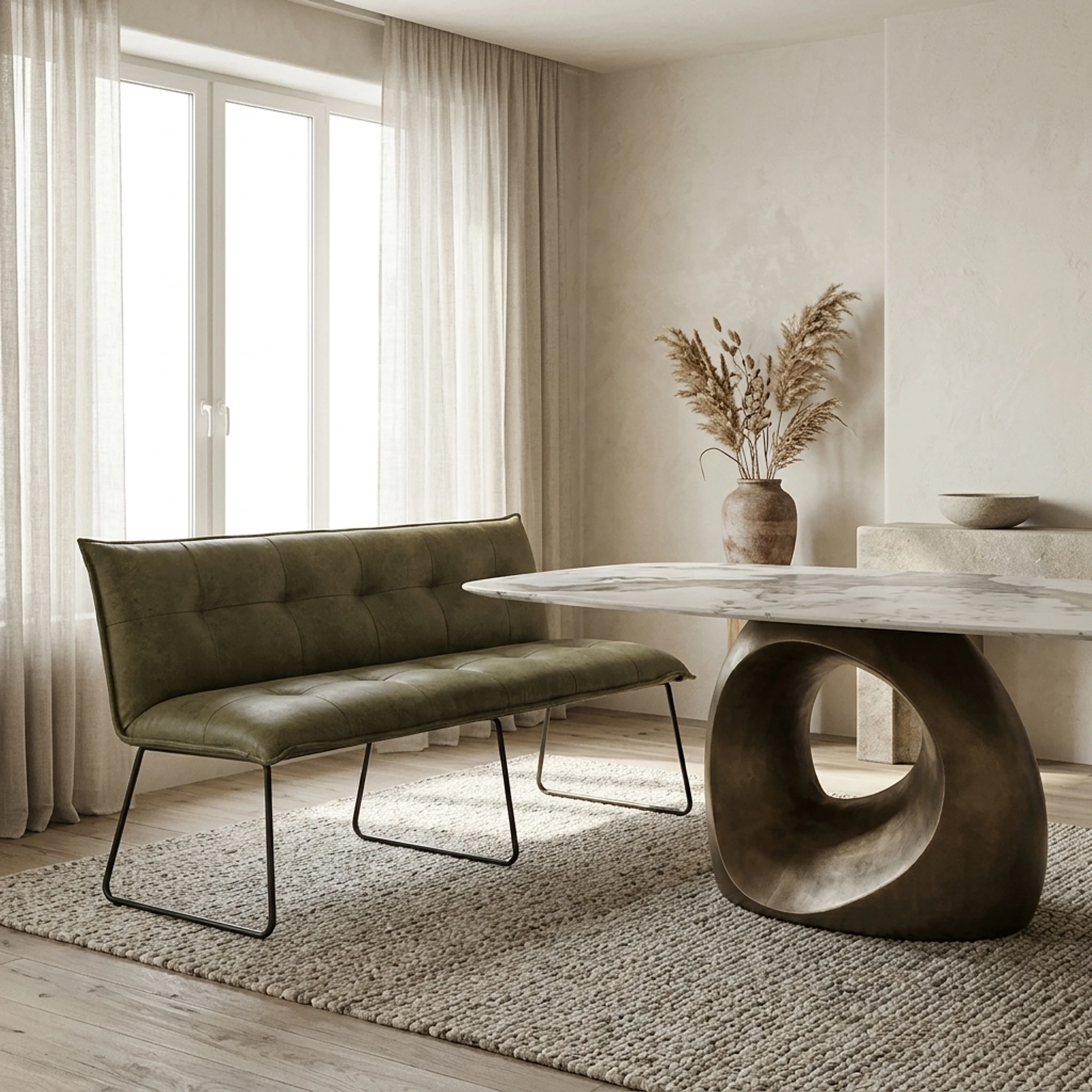 Eetkamerbank Seda groen 155 cm Cherokee 13 green - Tower Living