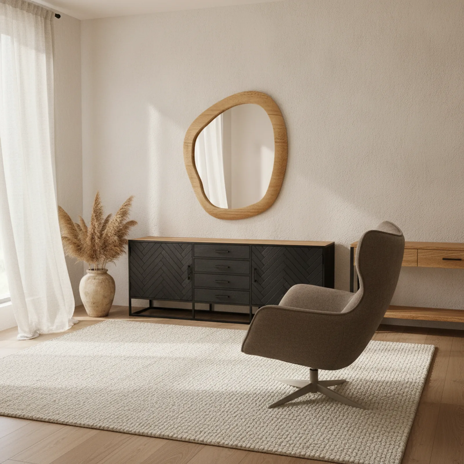 Organic Wall Mirror Lou, Mango Wood Sand 70 cm - Starfurn
