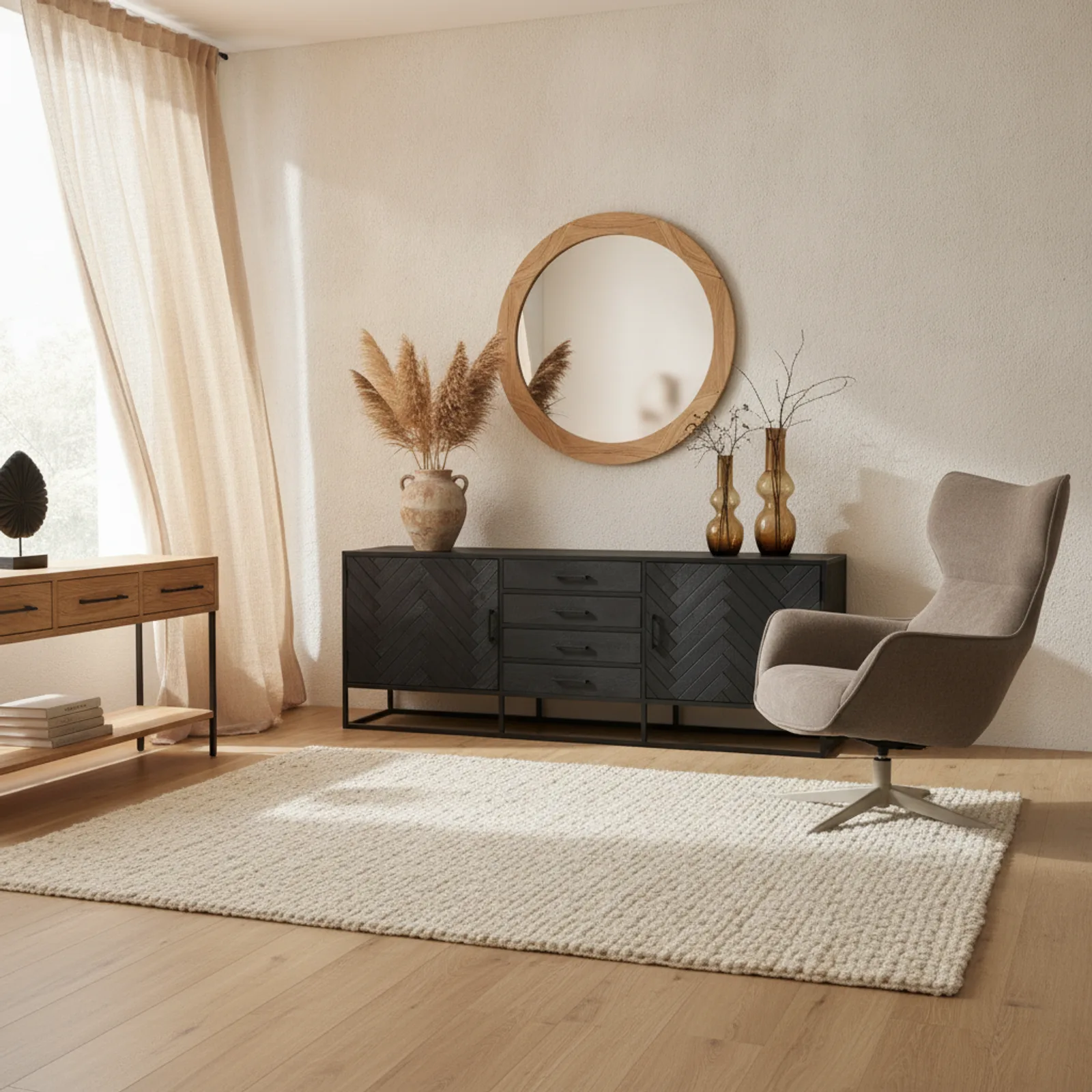 Round mirror Dide, mango wood with sand finish 60 cm - Starfurn