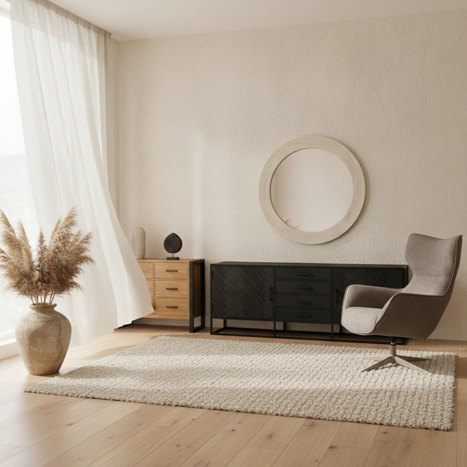 Round mirror Dide, mango wood with sand finish 80 cm - Starfurn