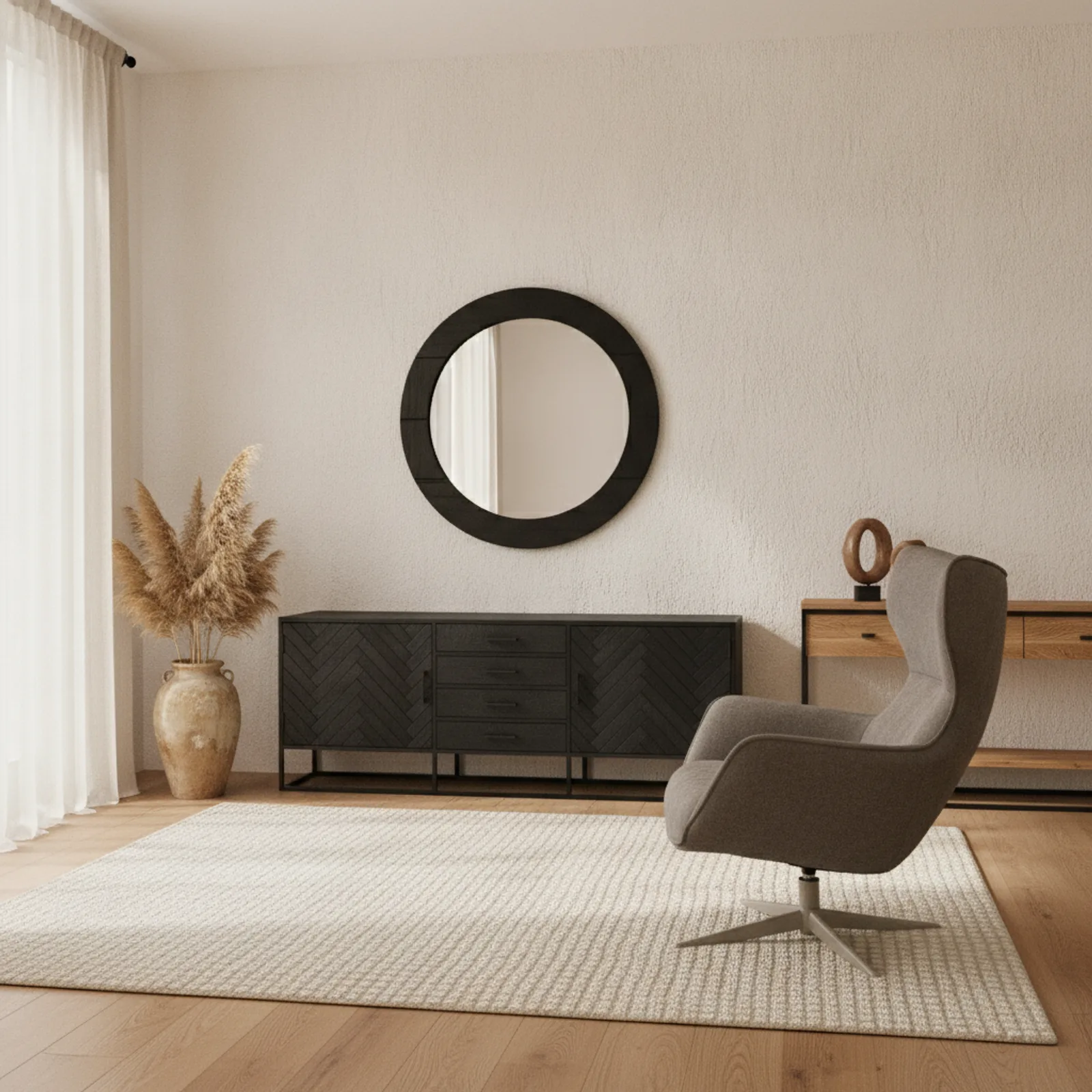 Round mirror Dide black mango wood 40 cm - Starfurn