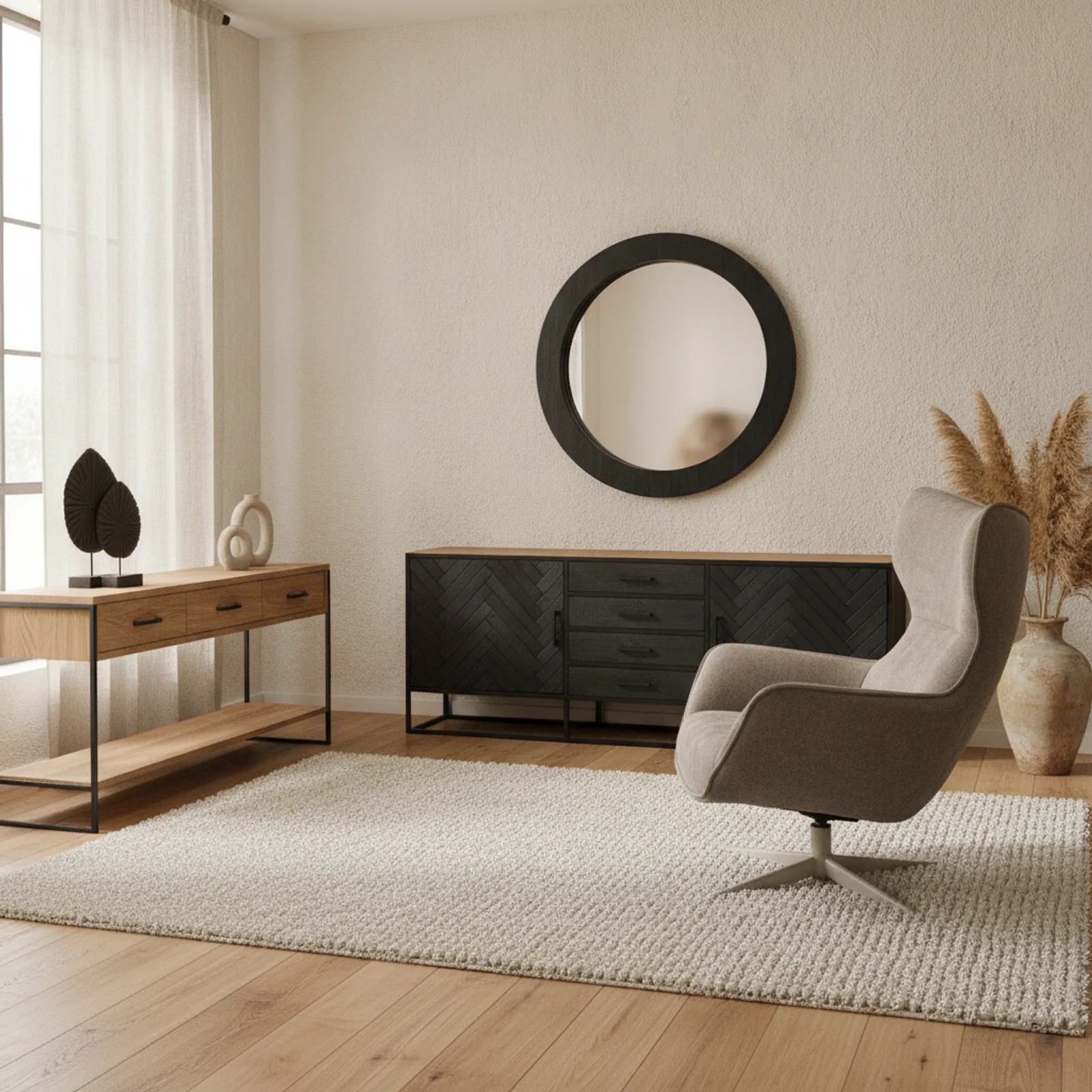Round mirror Dide, black mango wood 60 cm - Starfurn