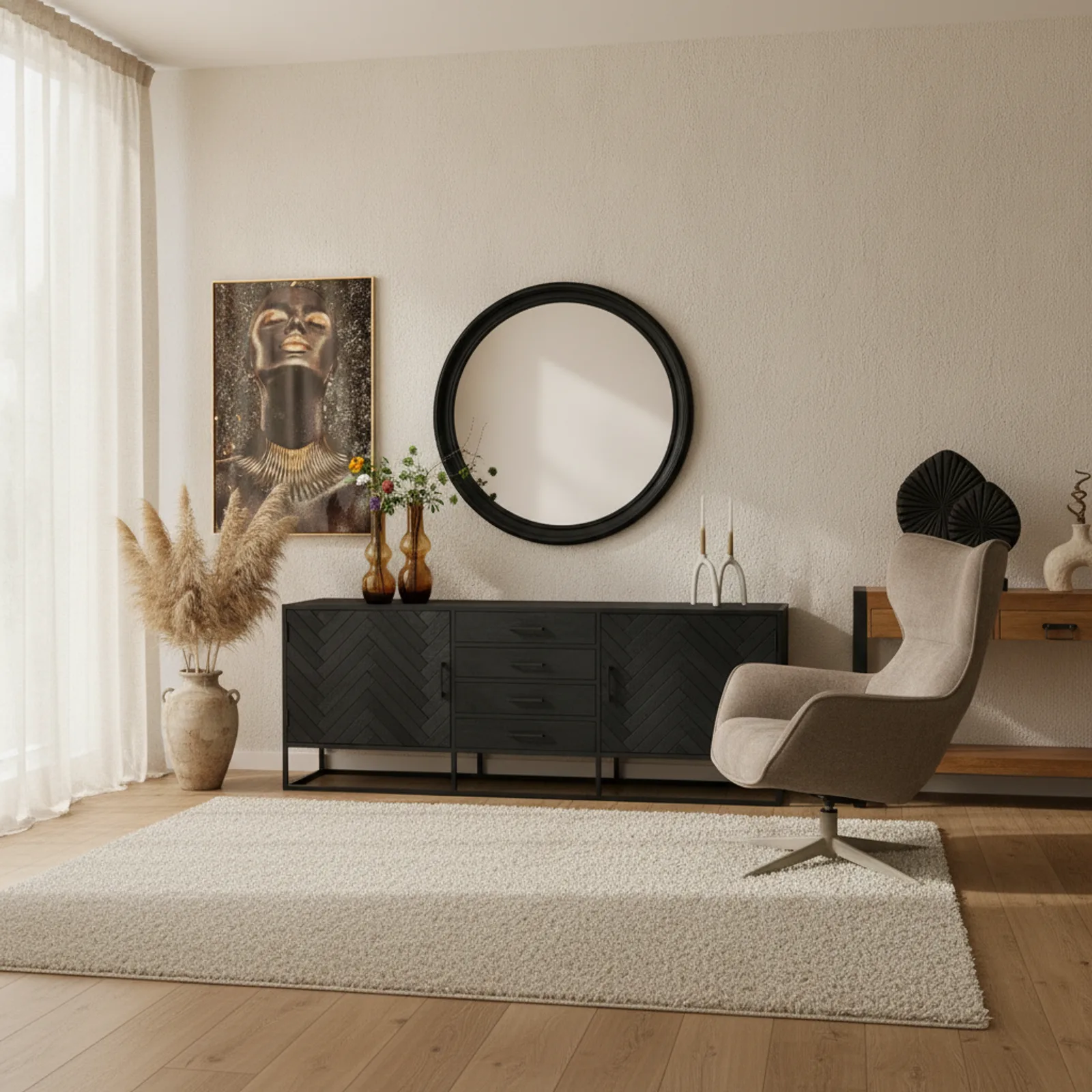 Round mirror Dide, black mango wood 80 cm - Starfurn