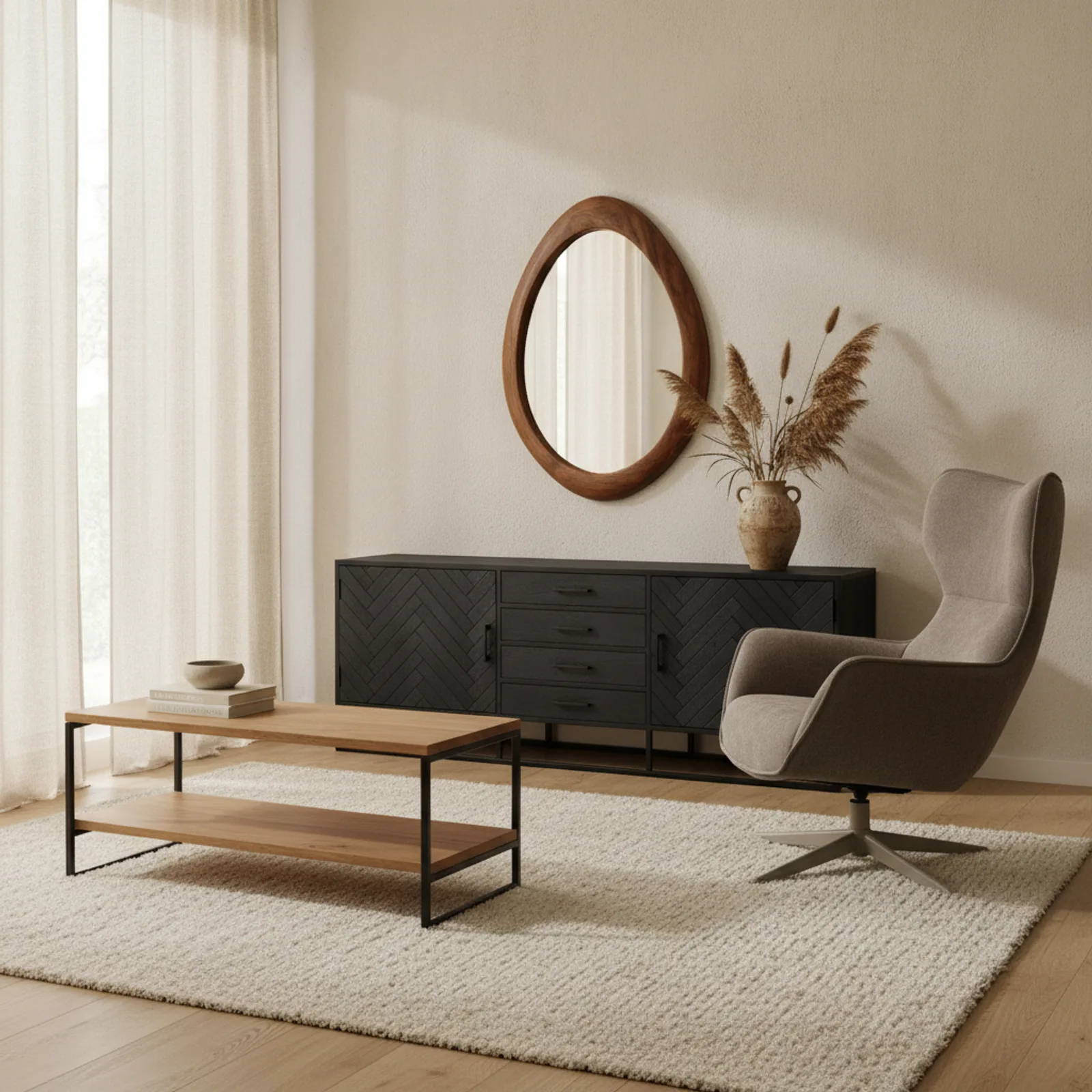 Organic wall mirror Lou, mango wood brown 60 cm - Starfurn