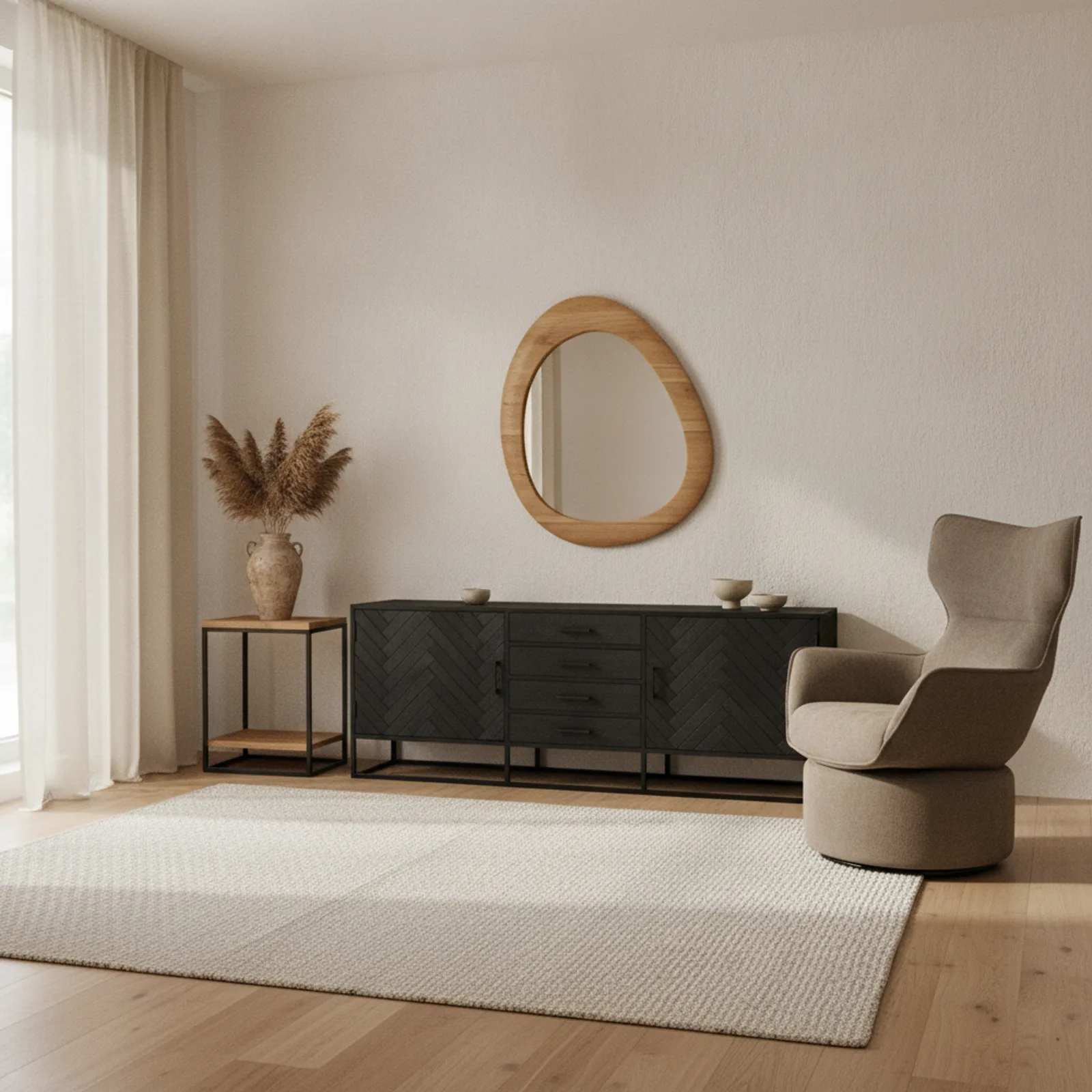 Organic wall mirror Lou, natural mango wood - Starfurn