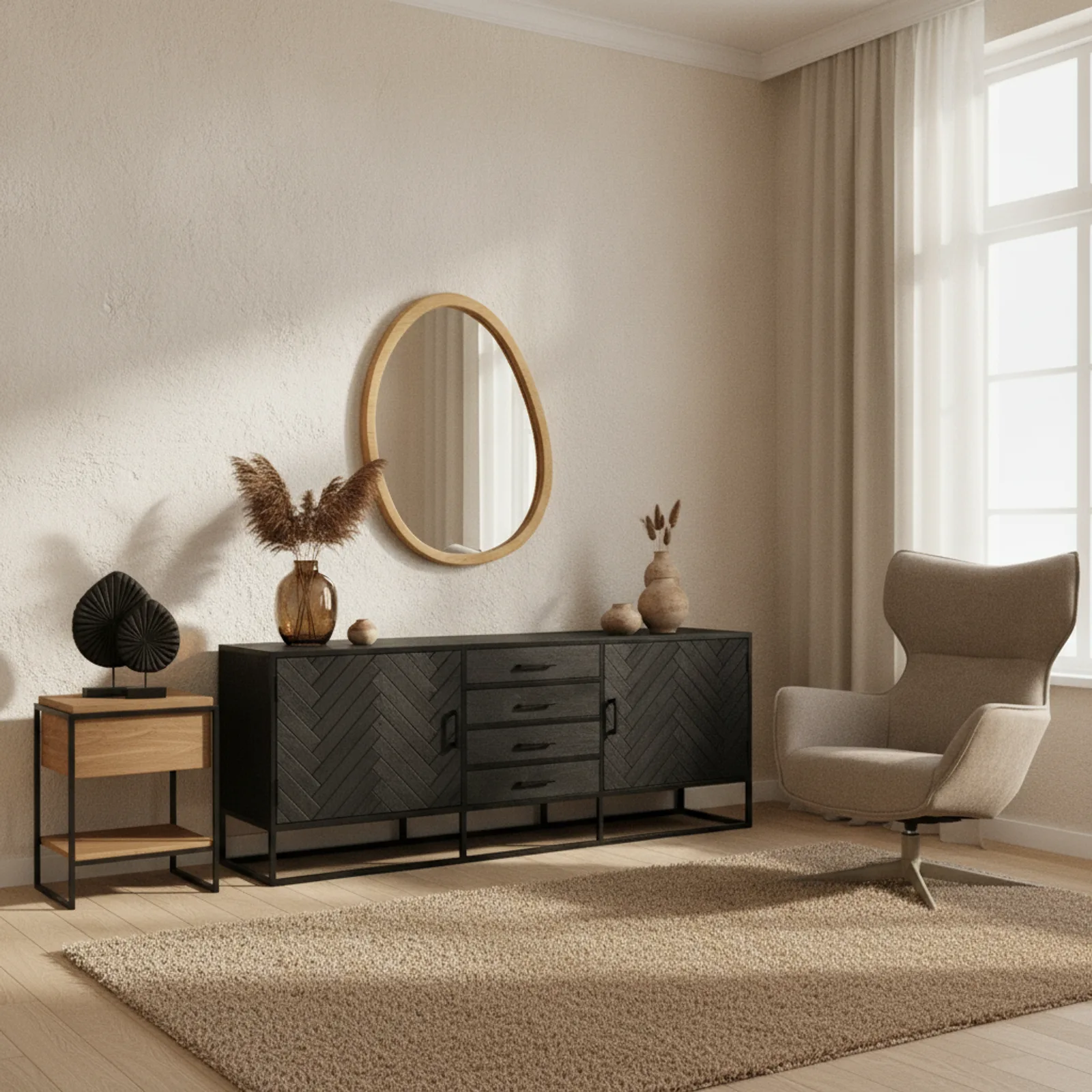 Organic wall mirror Lou in mango wood, 60 cm - Starfurn