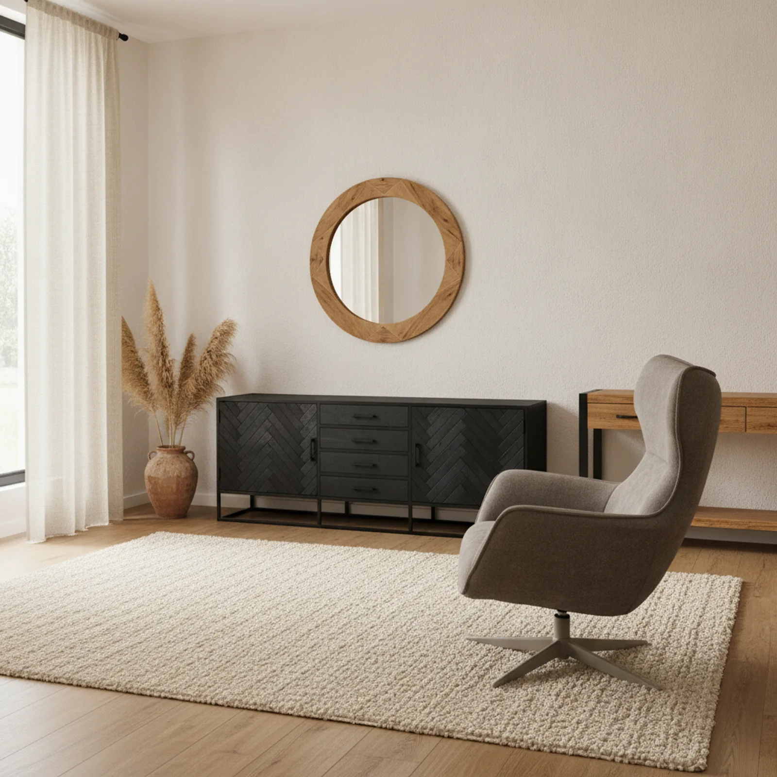 Round wall mirror Dide, natural mango wood 40 cm - Starfurn