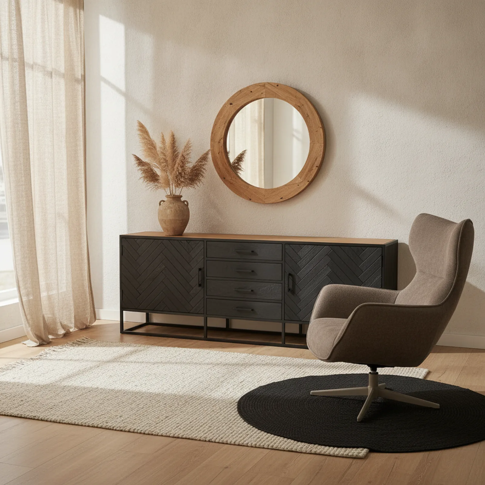 Round mirror Dide, natural mango wood 60 cm - Starfurn