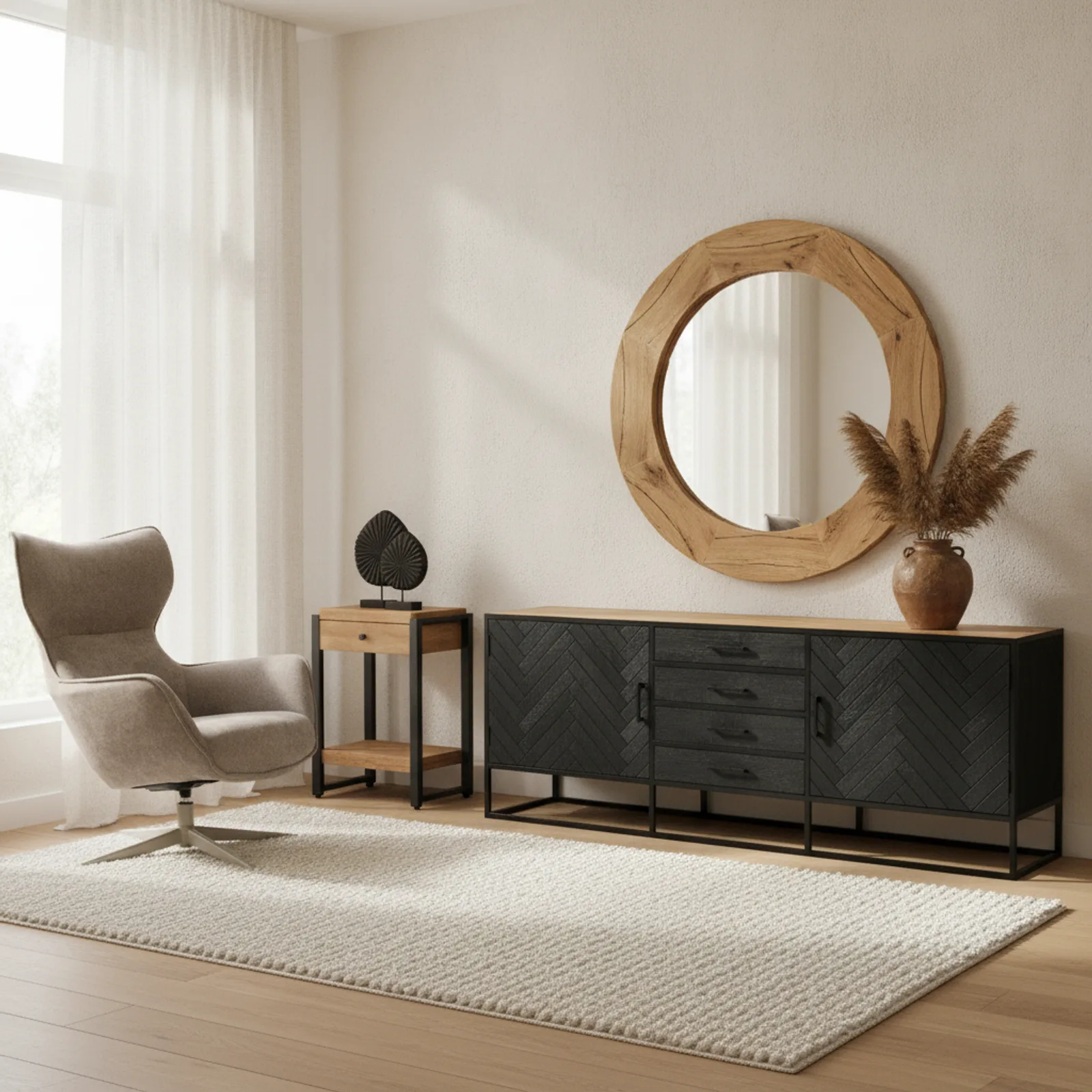 Round mirror Dide, natural mango wood 80 cm - Starfurn