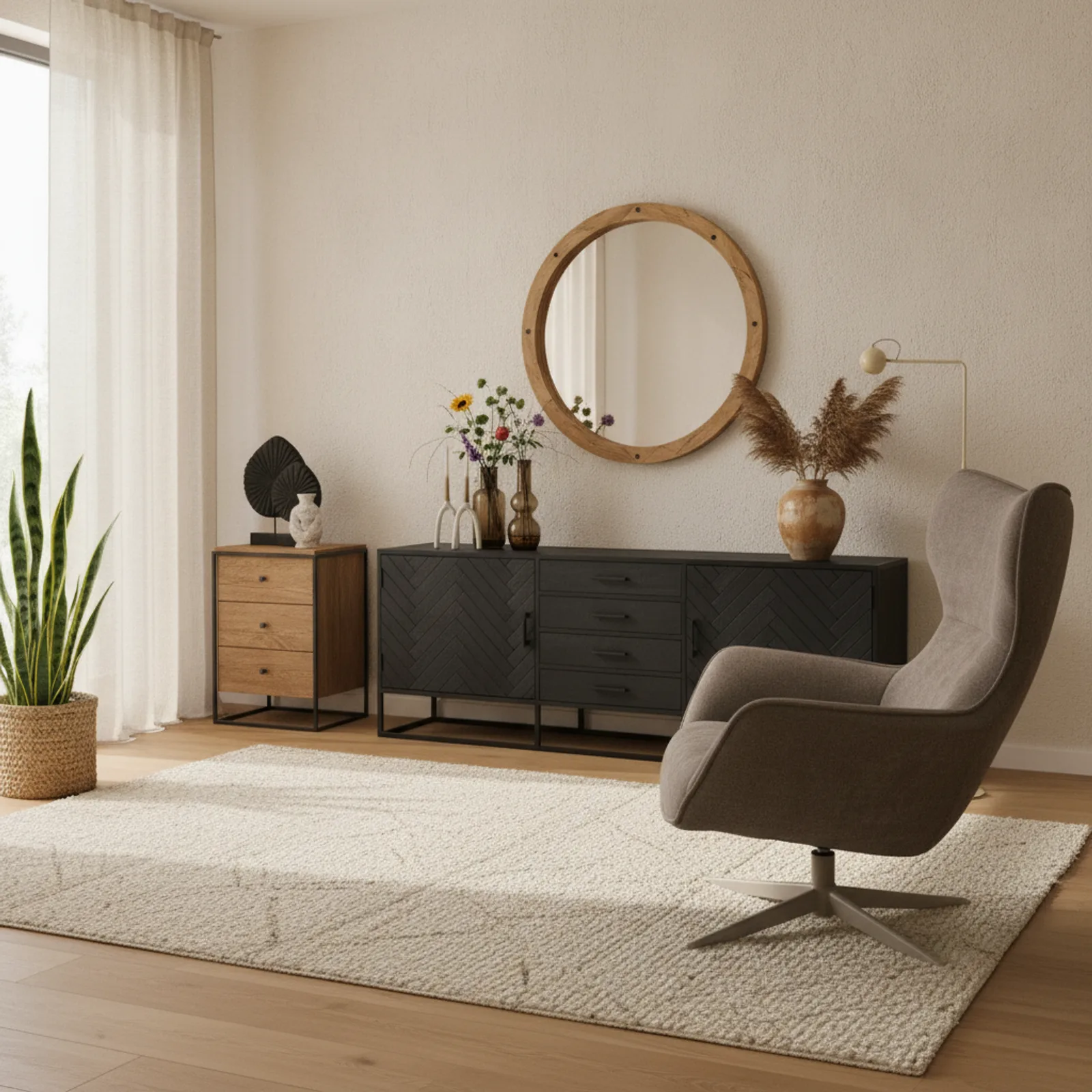Round wall mirror in mango wood, 40 cm - Starfurn