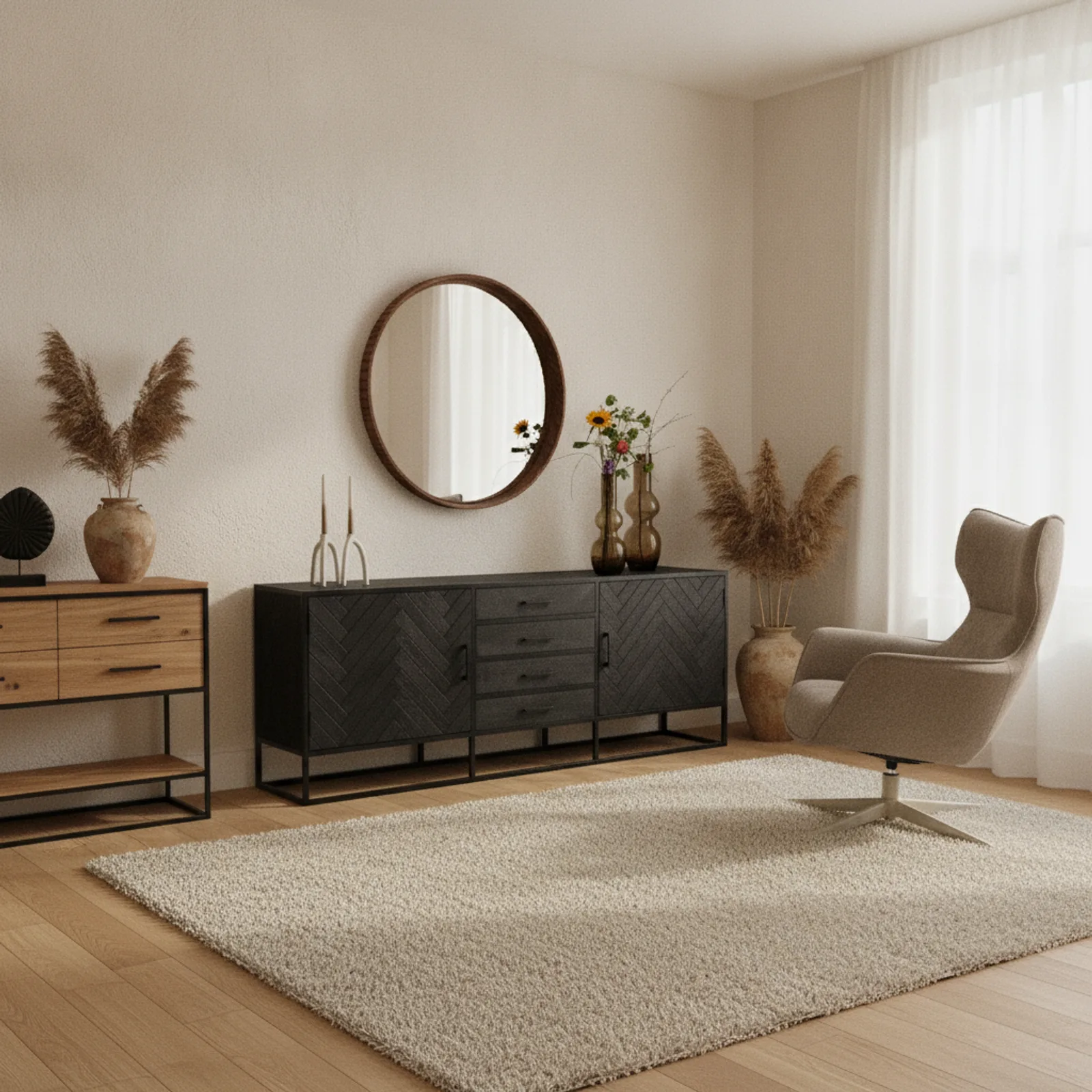 Round mirror mango wood brown 60 cm - Starfurn