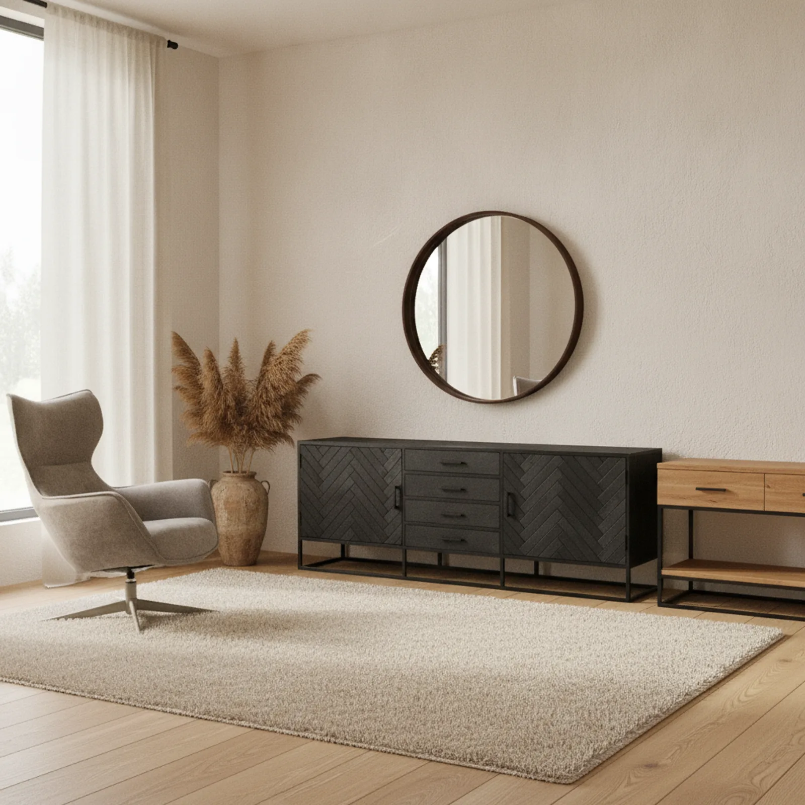 Round wall mirror mango wood brown 80 cm - Starfurn