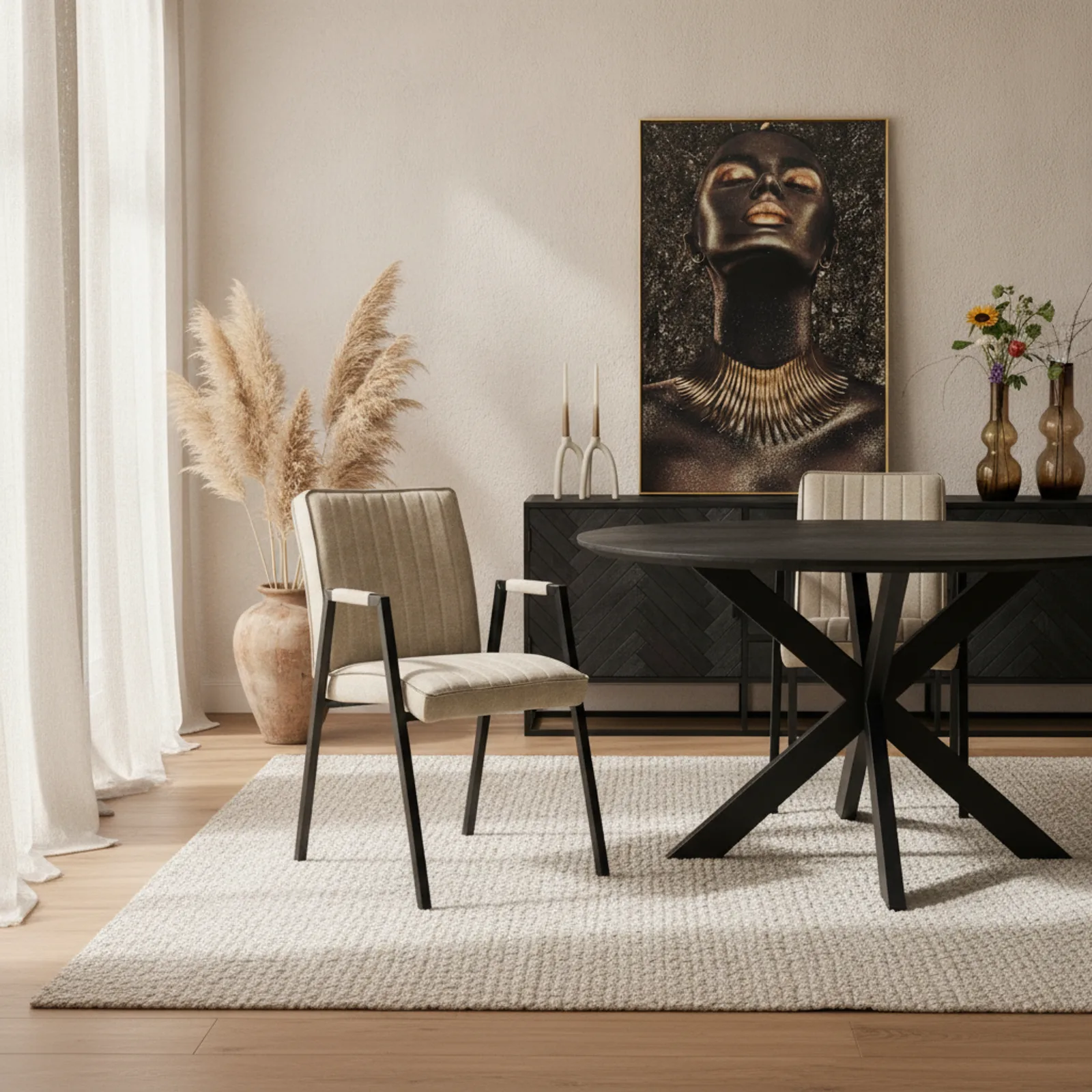 Eetkamerstoel Tivoli met armleuning, beige eco-leer - Starfurn