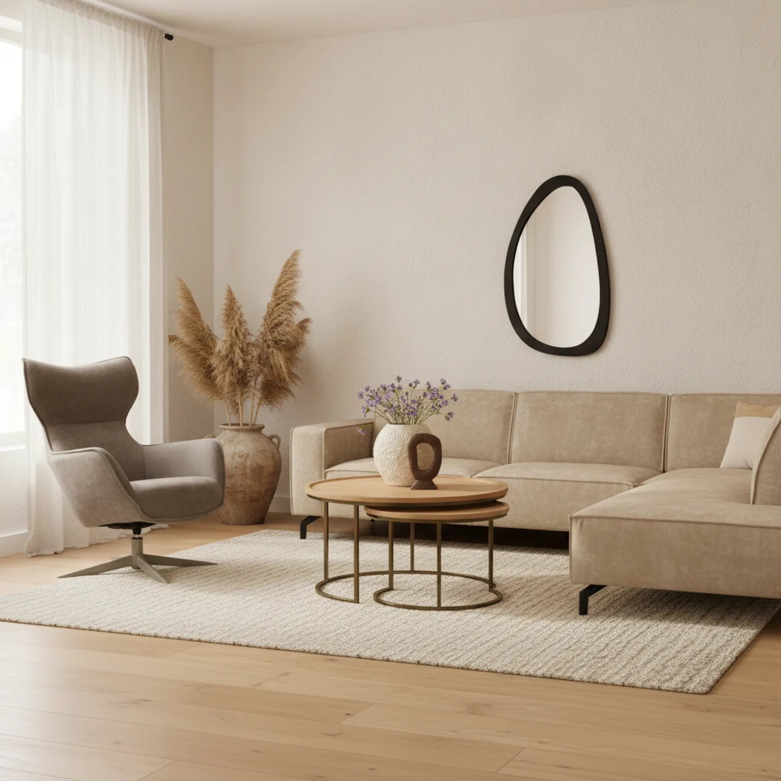 Ronde salontafelset Ohio, set van 3, zand mangohout - Starfurn