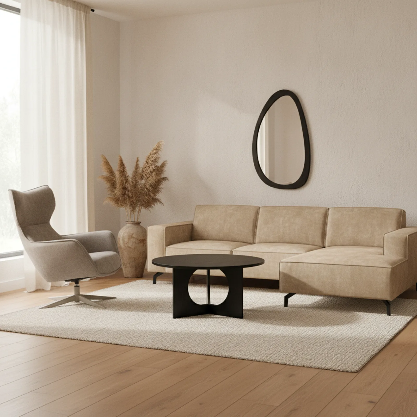 Ronde salontafel Amelie, zwart aluminium - Starfurn