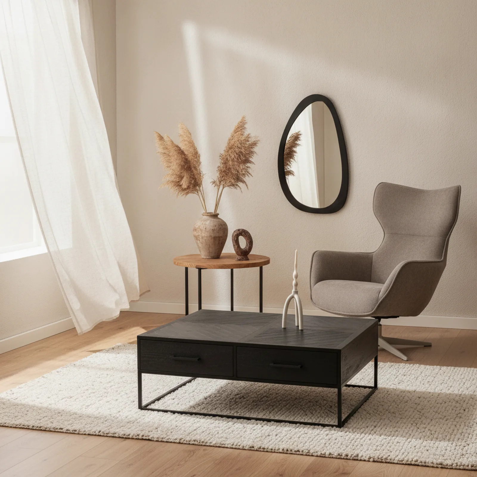 Slider Beistelltisch Mangoholz mit schwarzem Metallgestell (Natur) - Starfurn