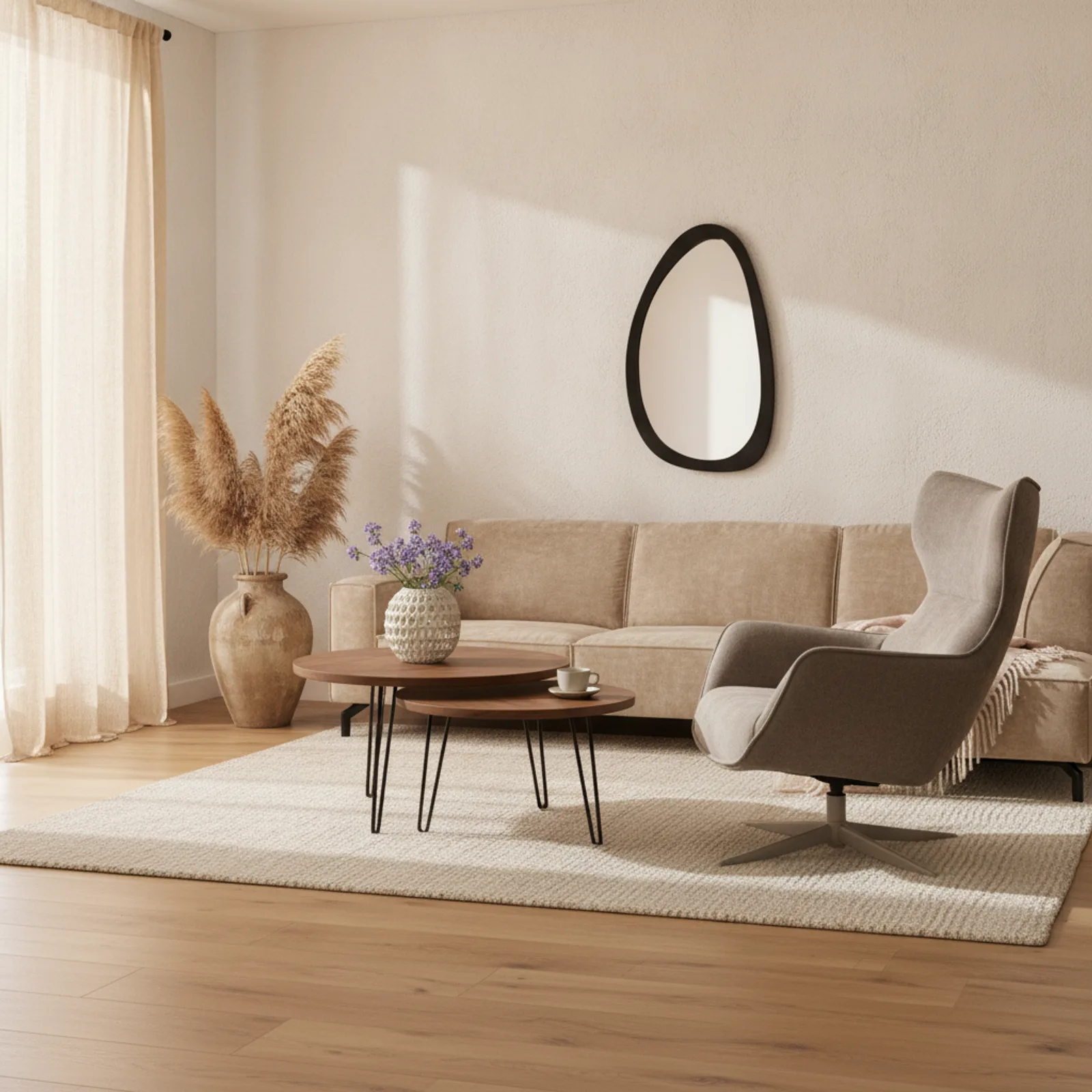 Couchtisch-Set Otik, rund Eichenholz mit Walnussfinish (2-teilig) - Starfurn