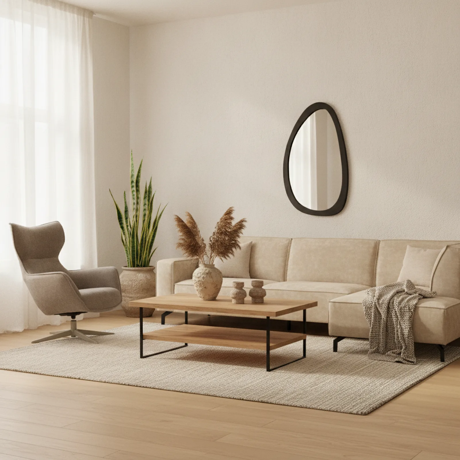 Salontafel Boaz met onderblad, Naturel Mangohout 110 cm - Starfurn