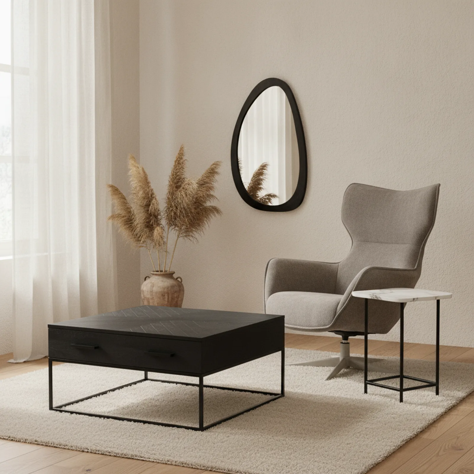 Side table with white marble top and black metal frame - Starfurn