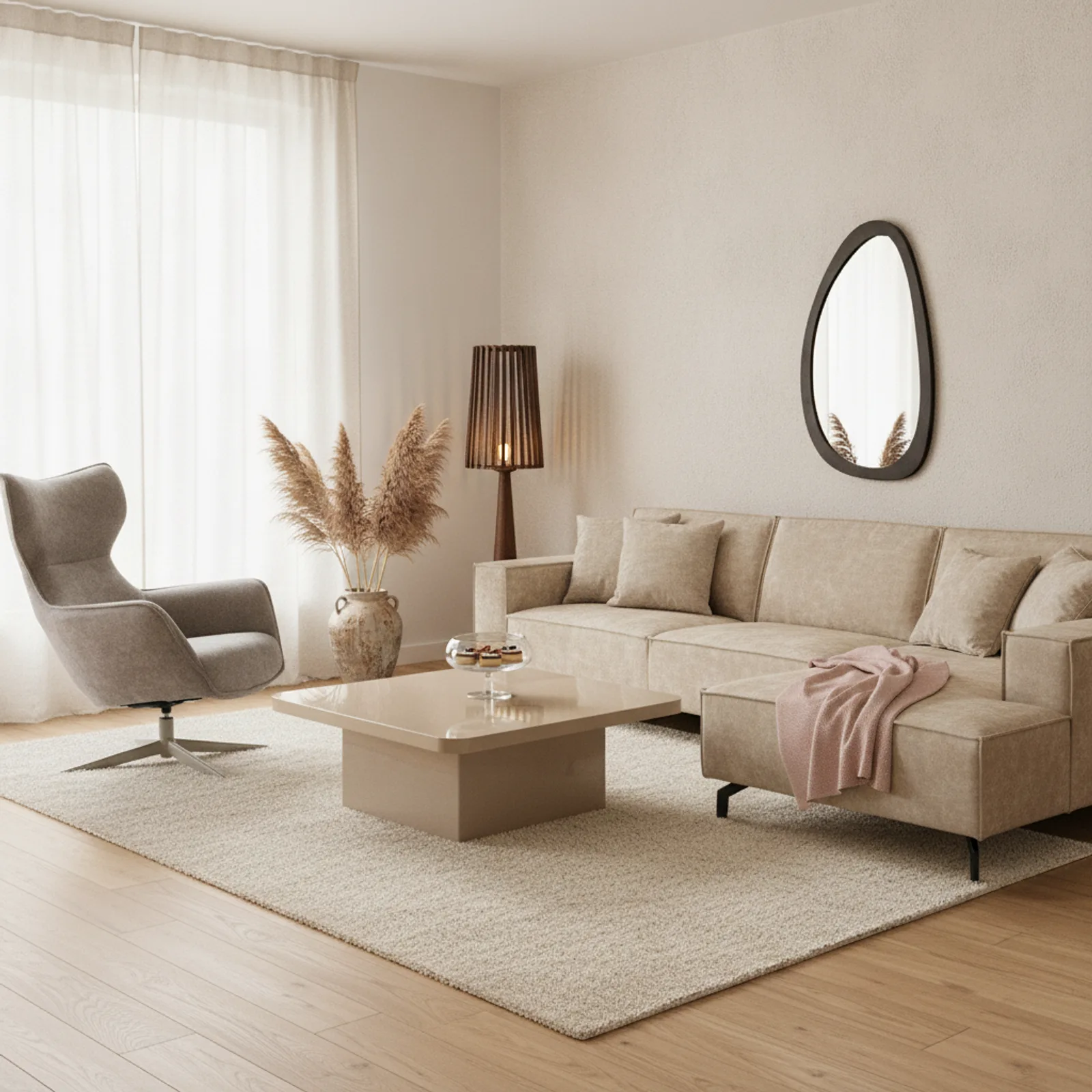 Quadratischer Couchtisch Elias beige glänzend MDF - Starfurn