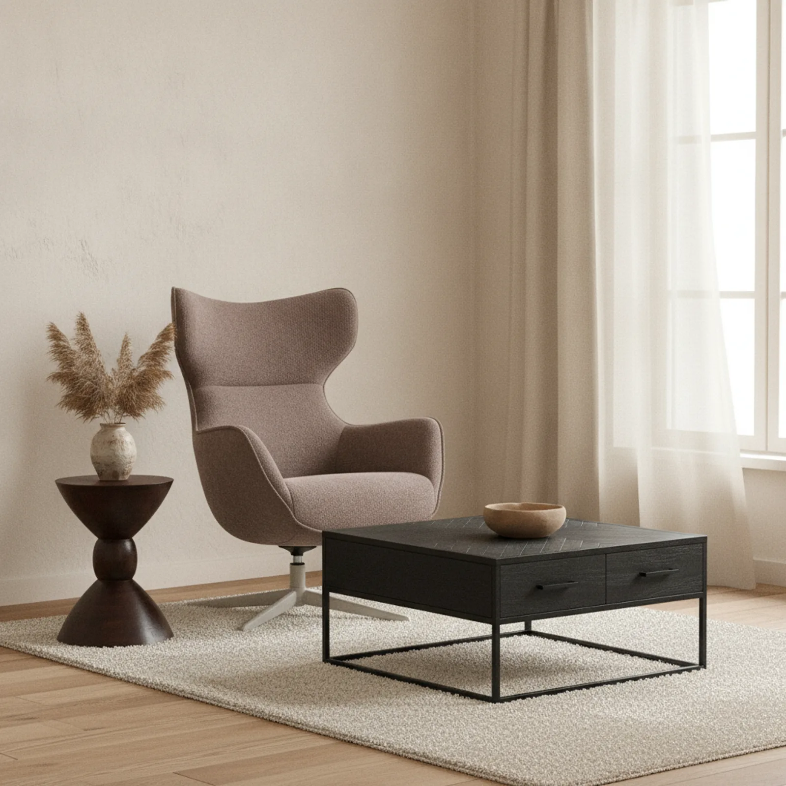 Drehbarer Sessel Julia, brauner Stoff mit Metallbein - Starfurn
