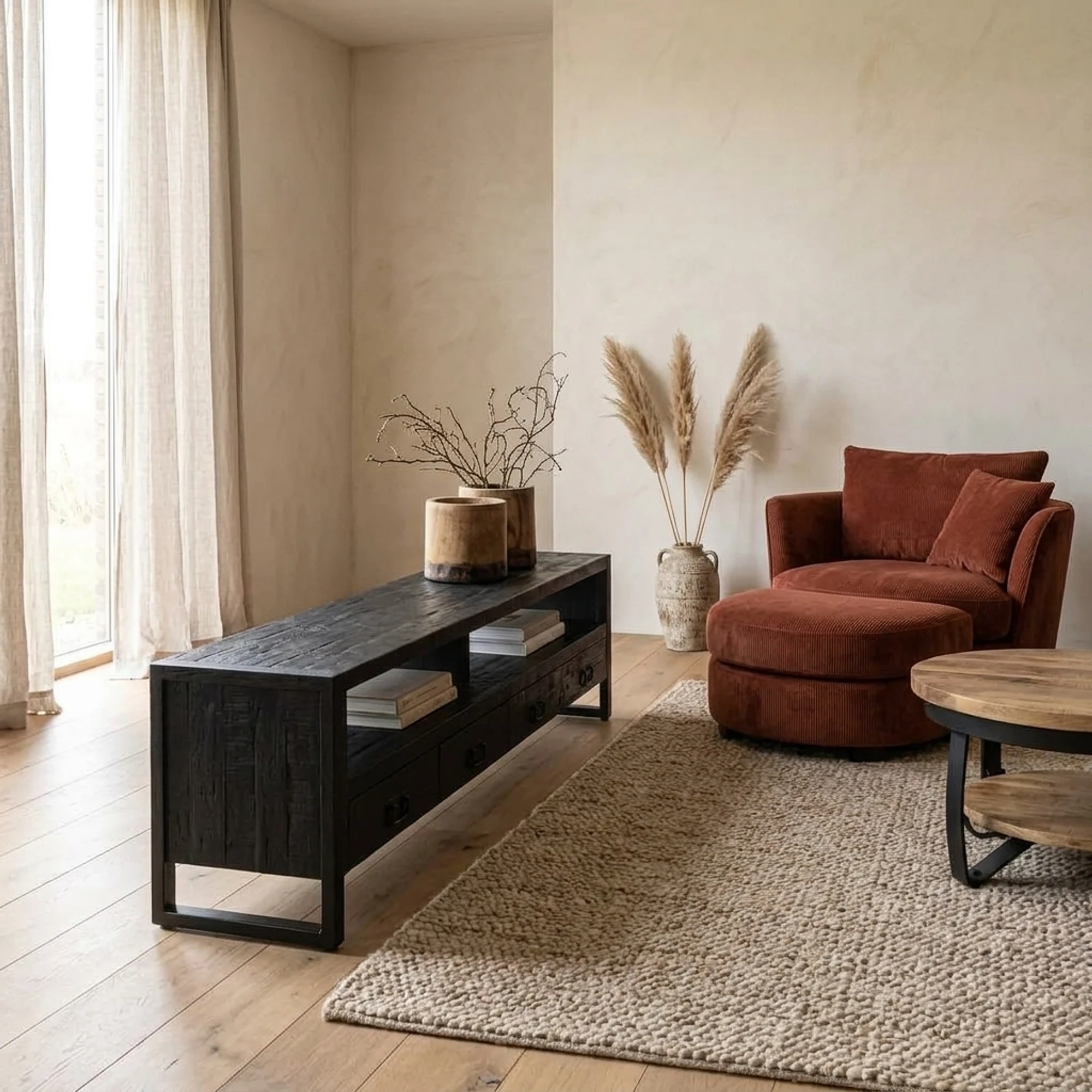 TV Unit Britt Black with Drawers 220 - Benoa
