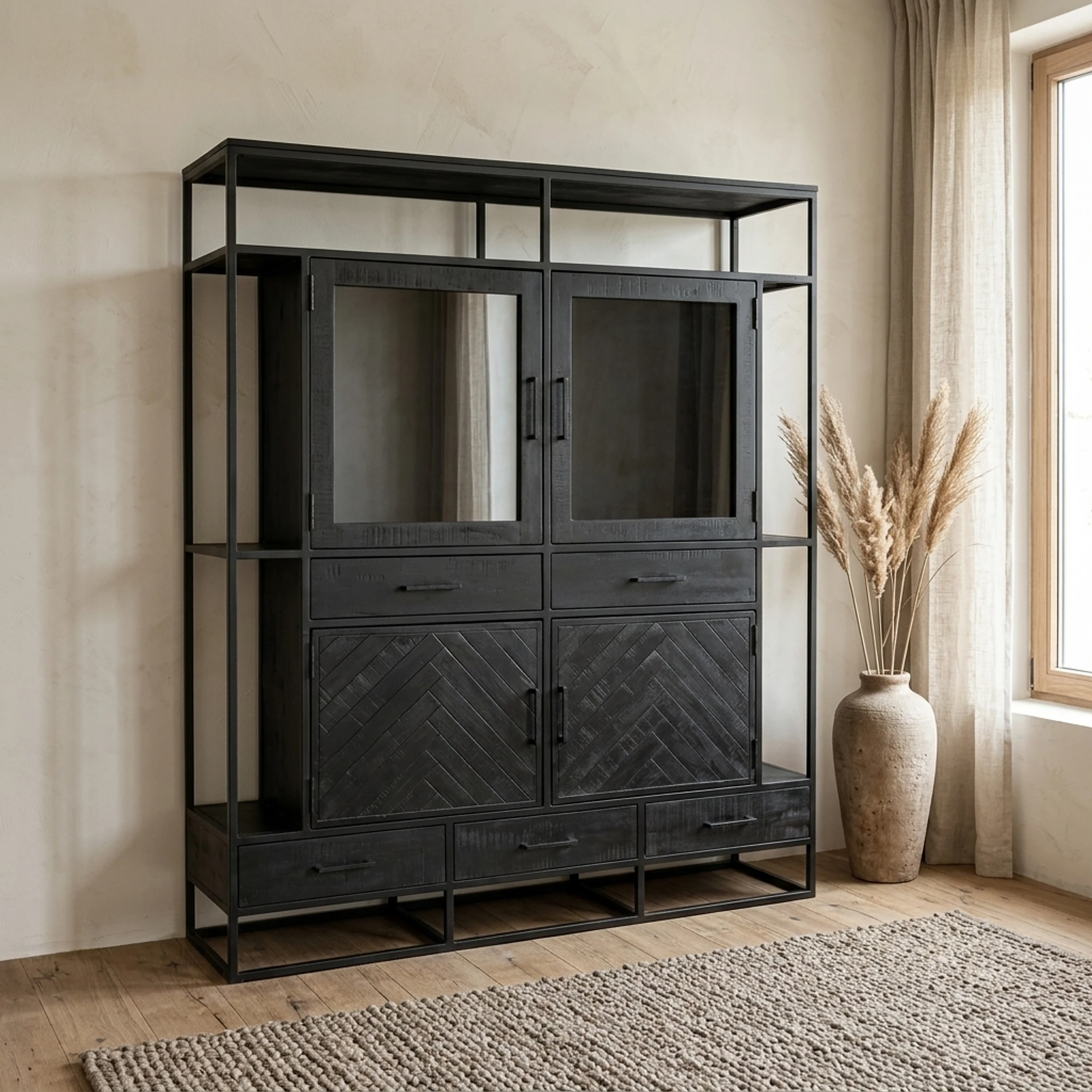 Vitrinenschrank Jax Schwarz - Benoa