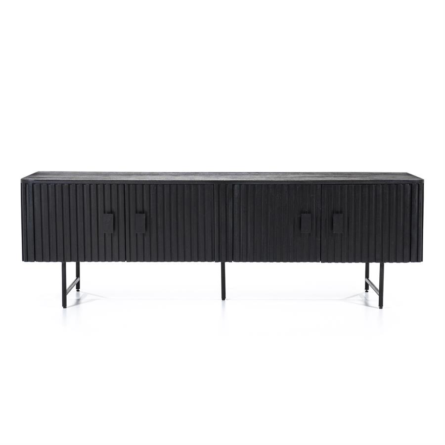 TV unit Remi 4 doors black Mango wood - Eleonora
