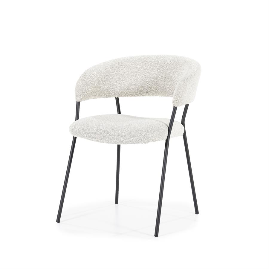 Stuhl Luka Copenhagen mit weißem Bouclé-Bezug und schwarzen Metallbeinen auf weißem Hintergrund - Eleonora