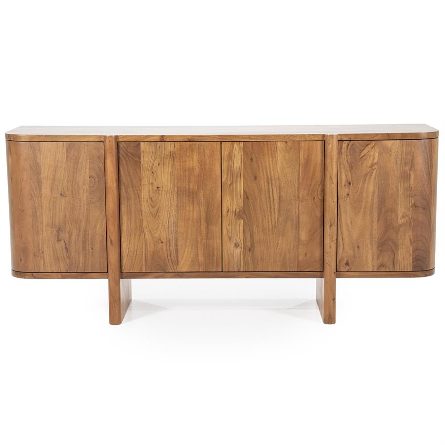 Sideboard Julian 4-türig Akazienholz auf weißem Hintergrund, frontal fotografiert - Eleonora