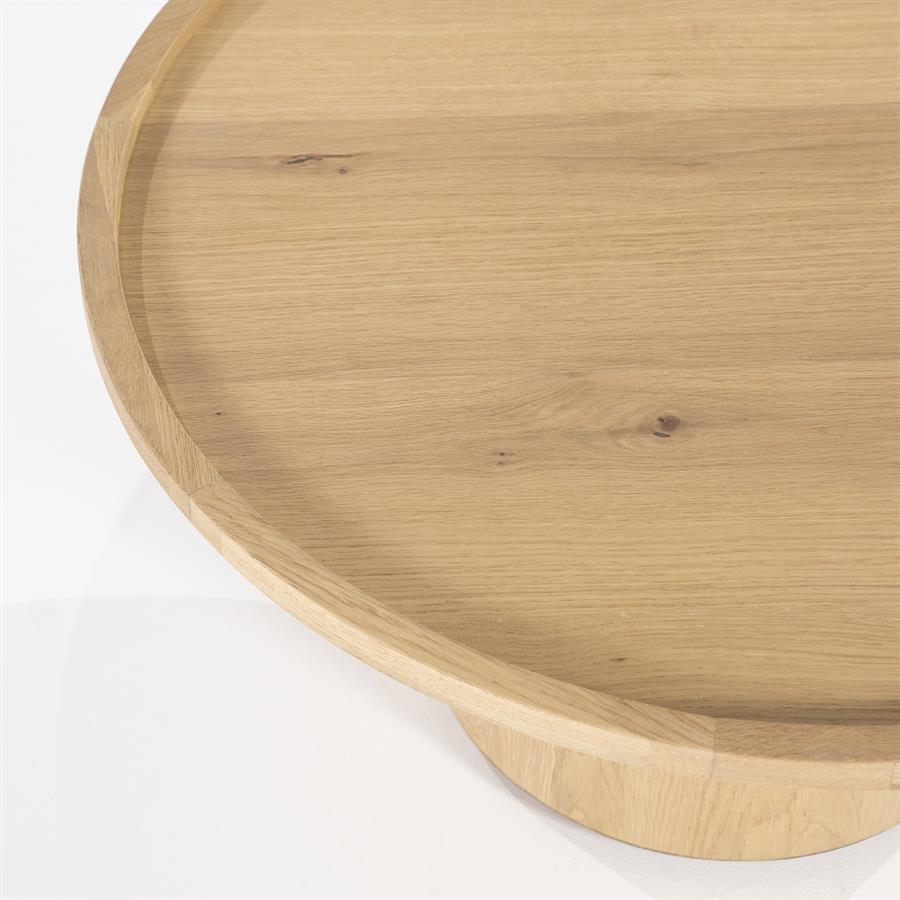 Detailaufnahme des Couchtisch Leia Eichenfurnier, Draufsicht auf die runde Tischplatte mit Holzmaserung - Eleonora