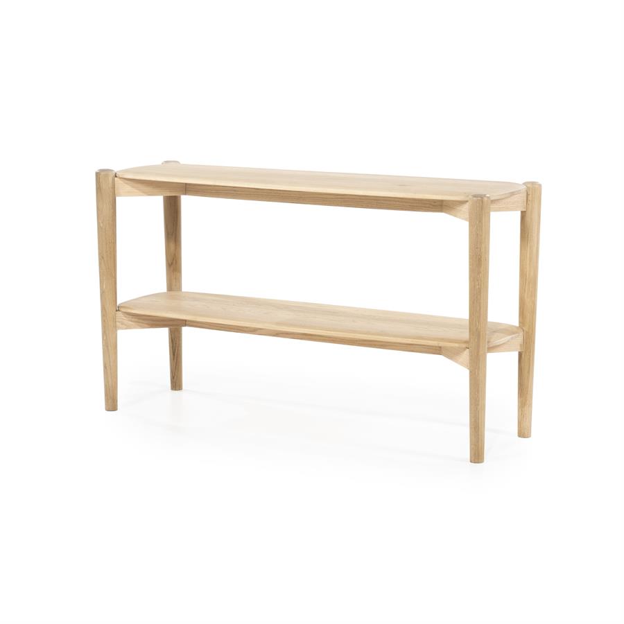 Sideboard Selbu Eichenholz auf weißem Hintergrund, mit zwei Ablagen und schlanken Beinen - Eleonora
