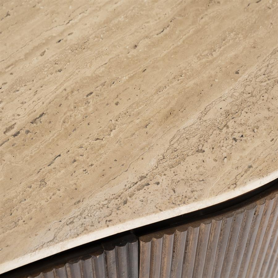 Nahaufnahme der Platte des Schreibtisch Mari Mangoholz, mit der natürlichen Textur des Materials - Eleonora