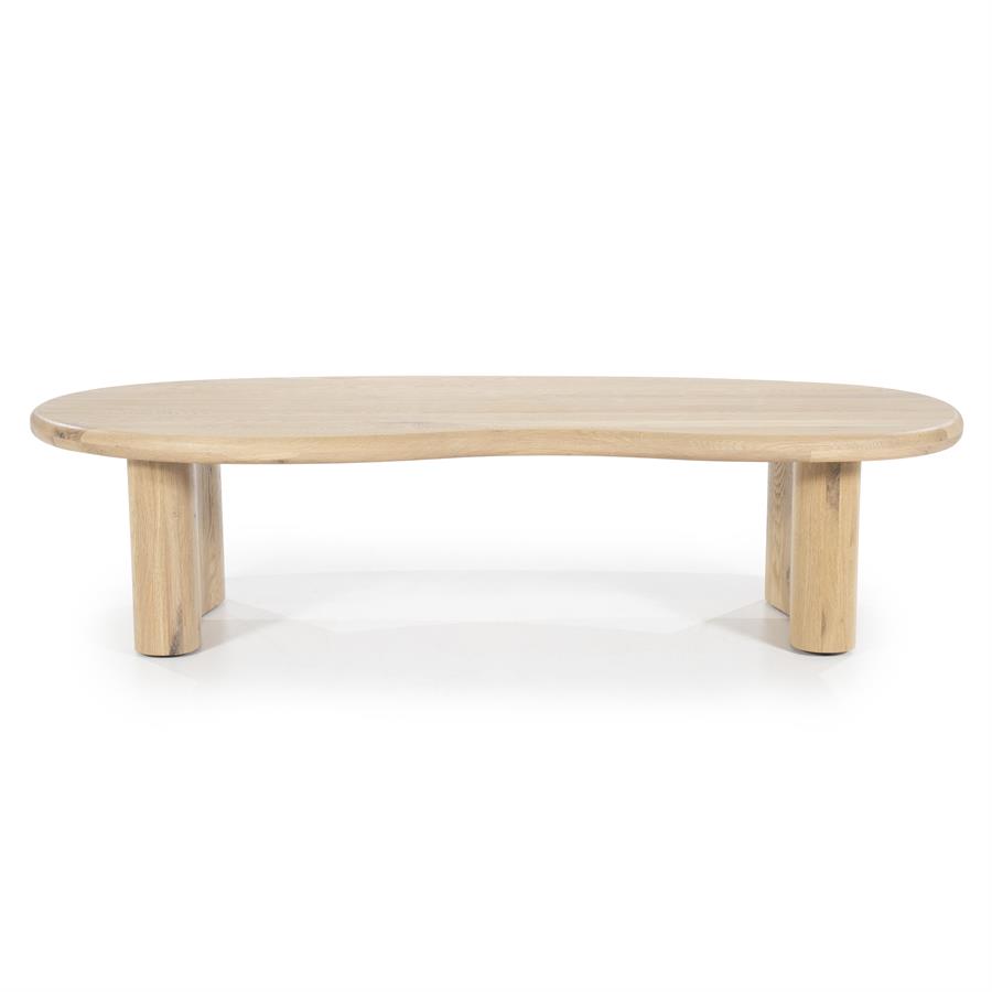 Couchtisch Josh Eiche, ein länglicher Holztisch mit vier robusten Beinen, auf weißem Hintergrund - Eleonora