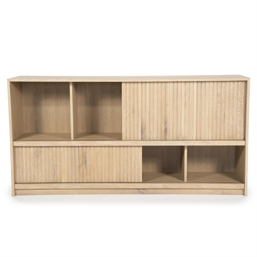 Sideboard Milo natur Eiche auf weißem Hintergrund, mit offenen und geschlossenen Fächern - Eleonora