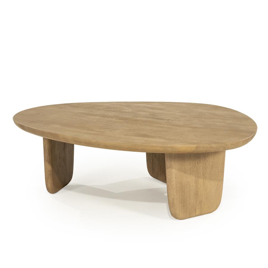 Couchtisch Maud large Mangoholz auf weißem Hintergrund, aus einem niedrigen Blickwinkel fotografiert - Eleonora