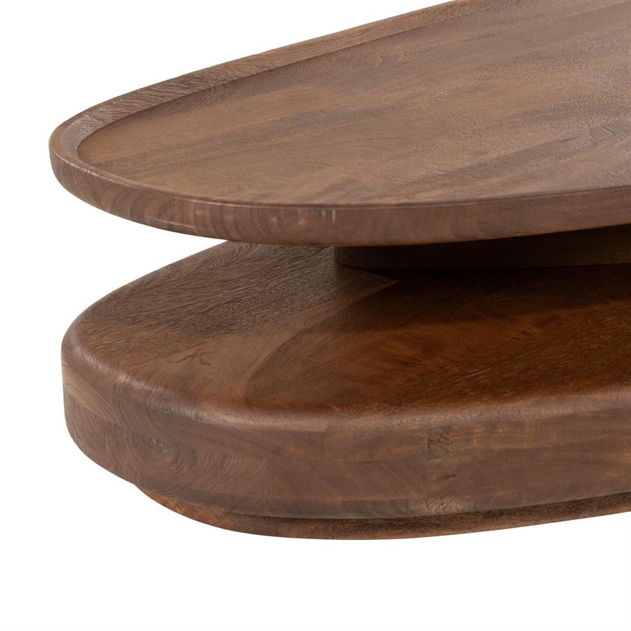 Detail des Couchtisch Nino large Mangoholz, mit den zwei ovalen Tischplatten übereinander - Eleonora