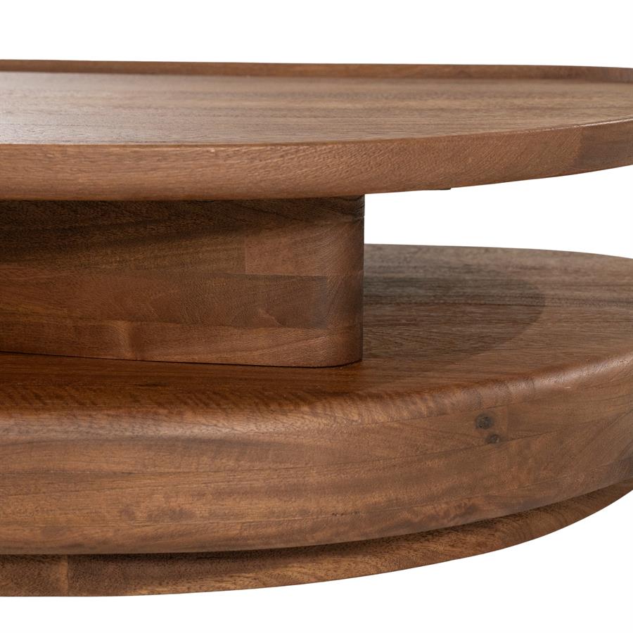 Detail des Couchtisch Nino large Mangoholz, Nahaufnahme der runden Platten und der Verbindung - Eleonora
