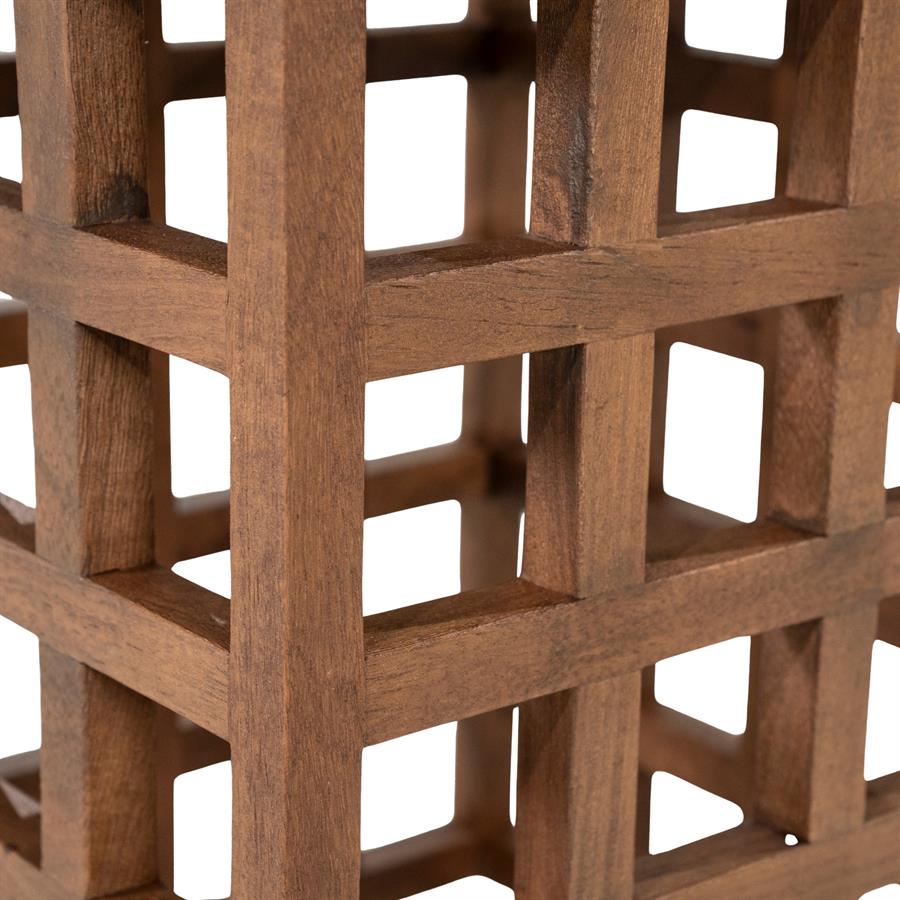 Detailaufnahme des Beistelltisch Heras Mangoholz, mit der offenen Würfelstruktur des dunkelbraunen Holzes - Eleonora