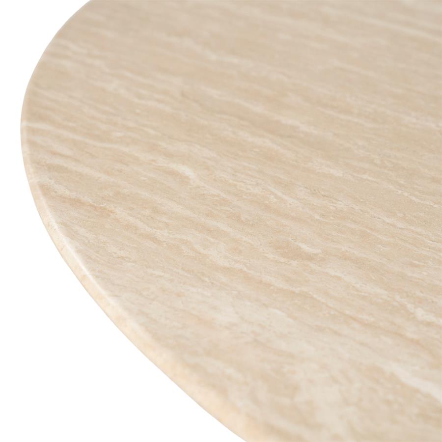 Detailaufnahme der runden Tischplatte des Esstisch Lova Eiche mit Marmor-Optik - Eleonora