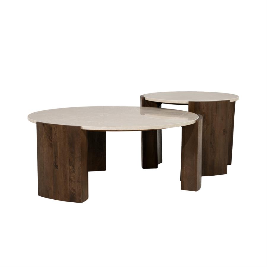 Salontafel Joan mangohout en marmer - Eleonora
