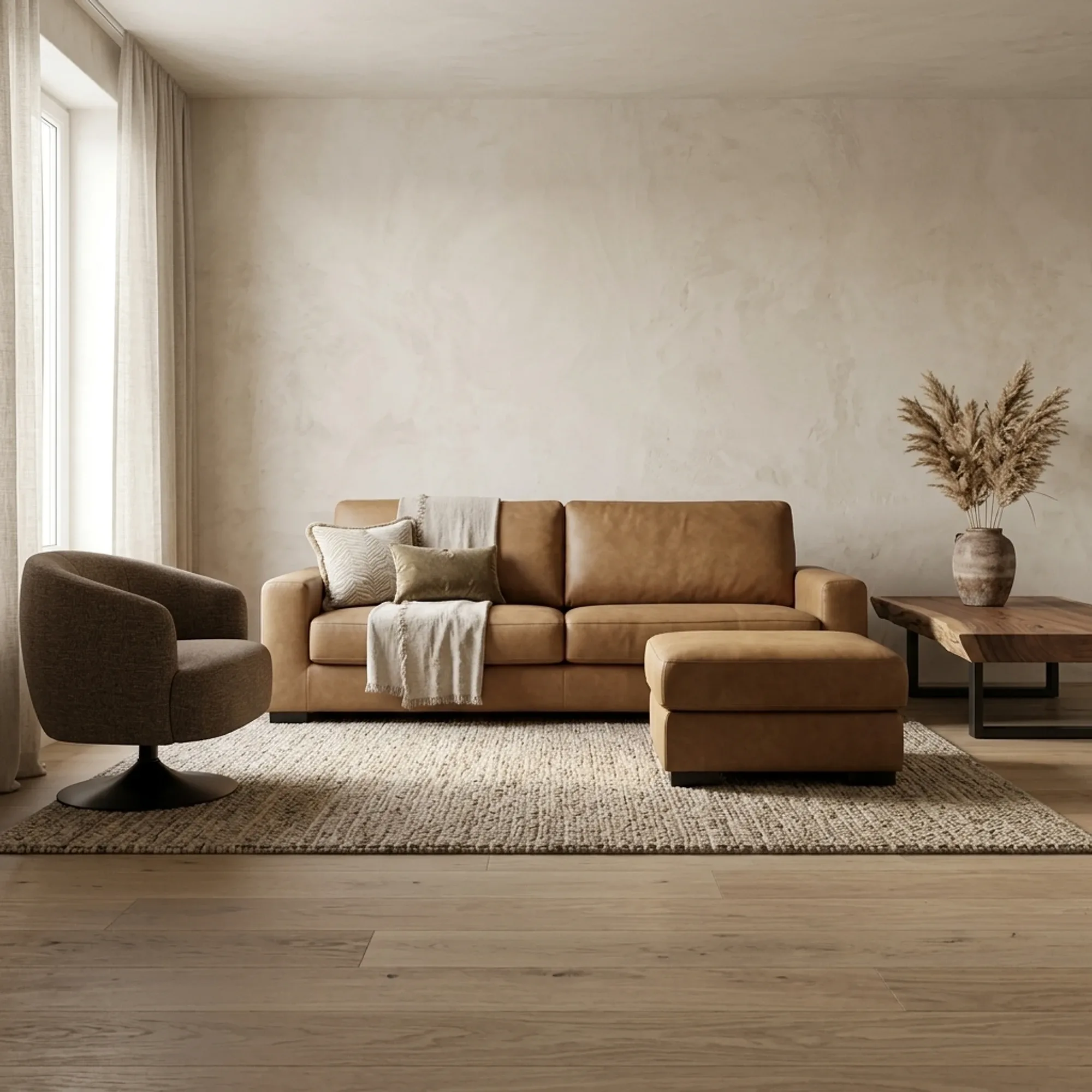 4 zits bank Kentucky + hocker | Africa leder Caramel - Het Anker