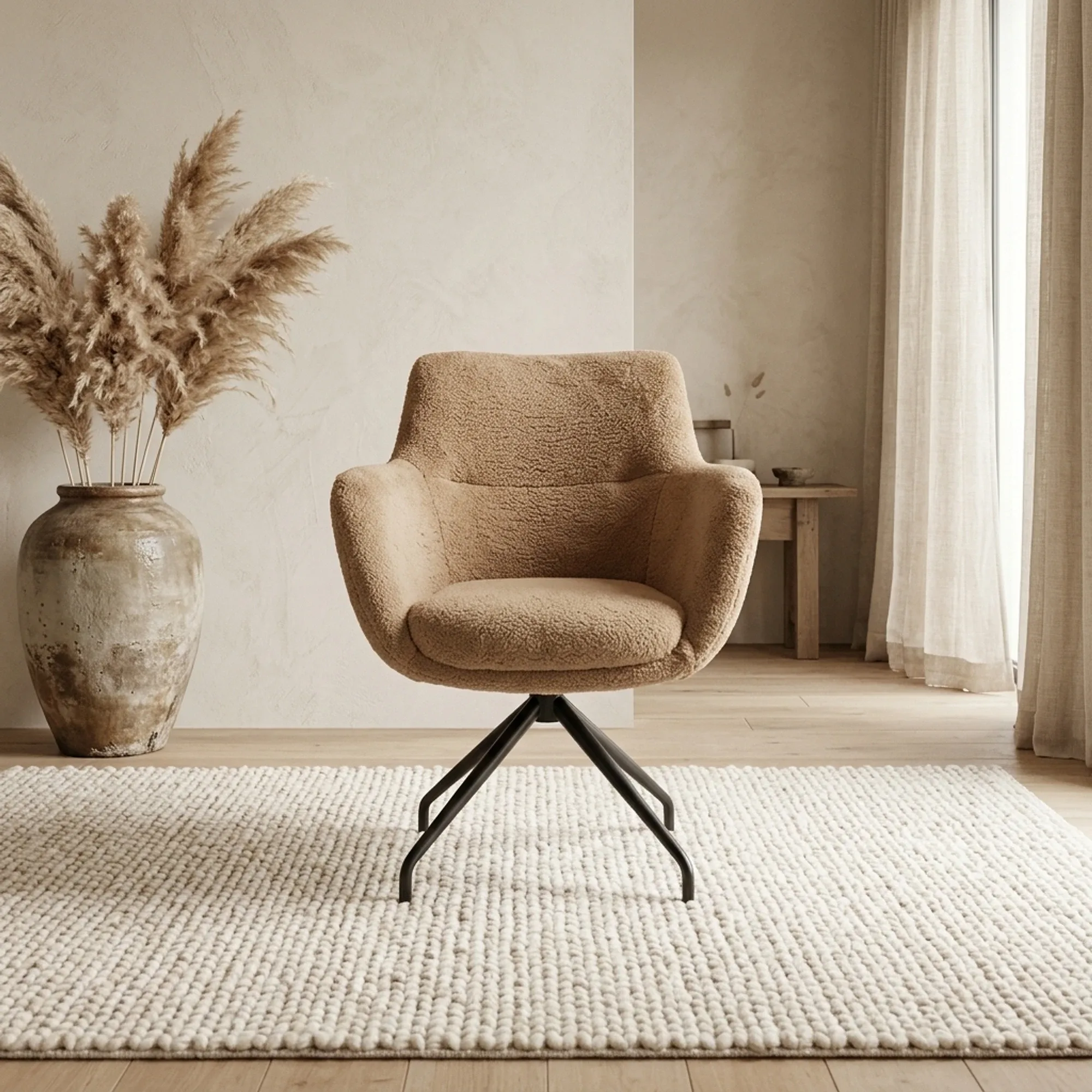 Sessel Dico - 404 in einem hellen Wohnzimmer mit Teppich, von vorne fotografiert - Koopmans Meubelen