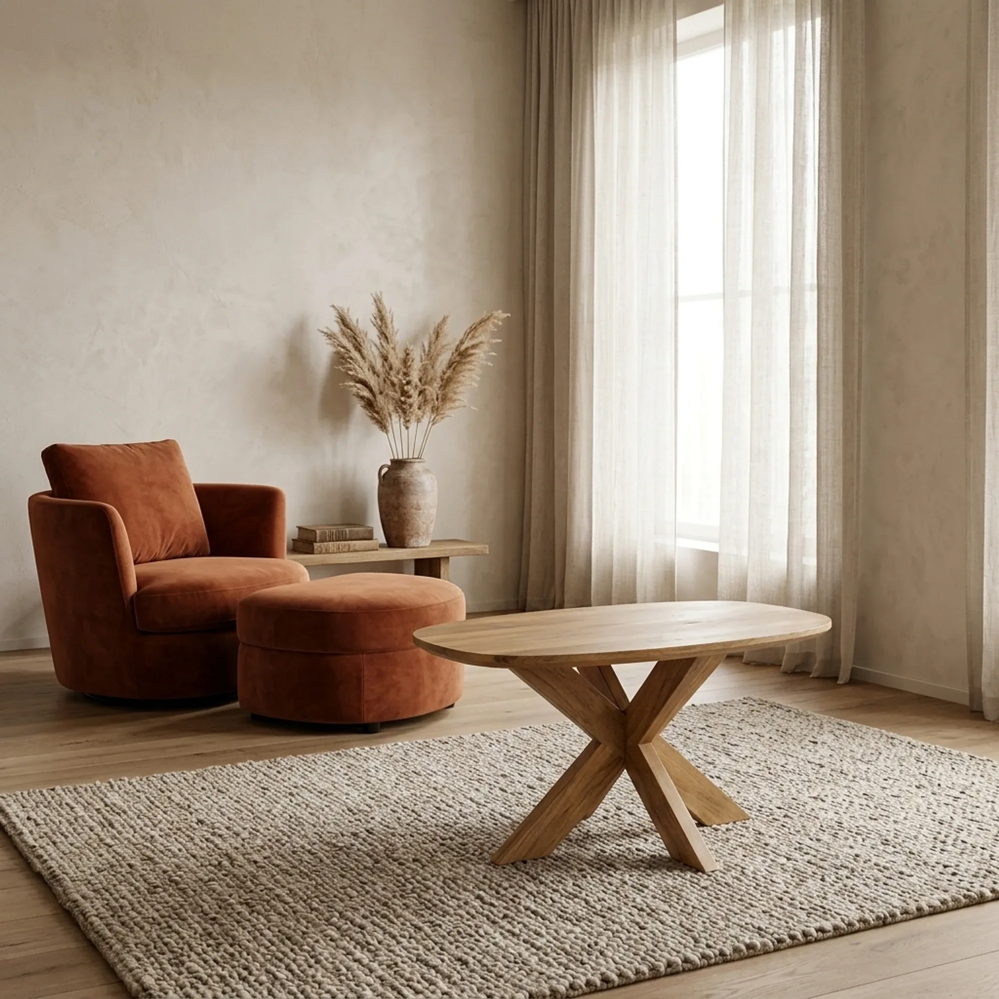 Side Table Danish Oval Runa with Wooden Base 60 - Benoa