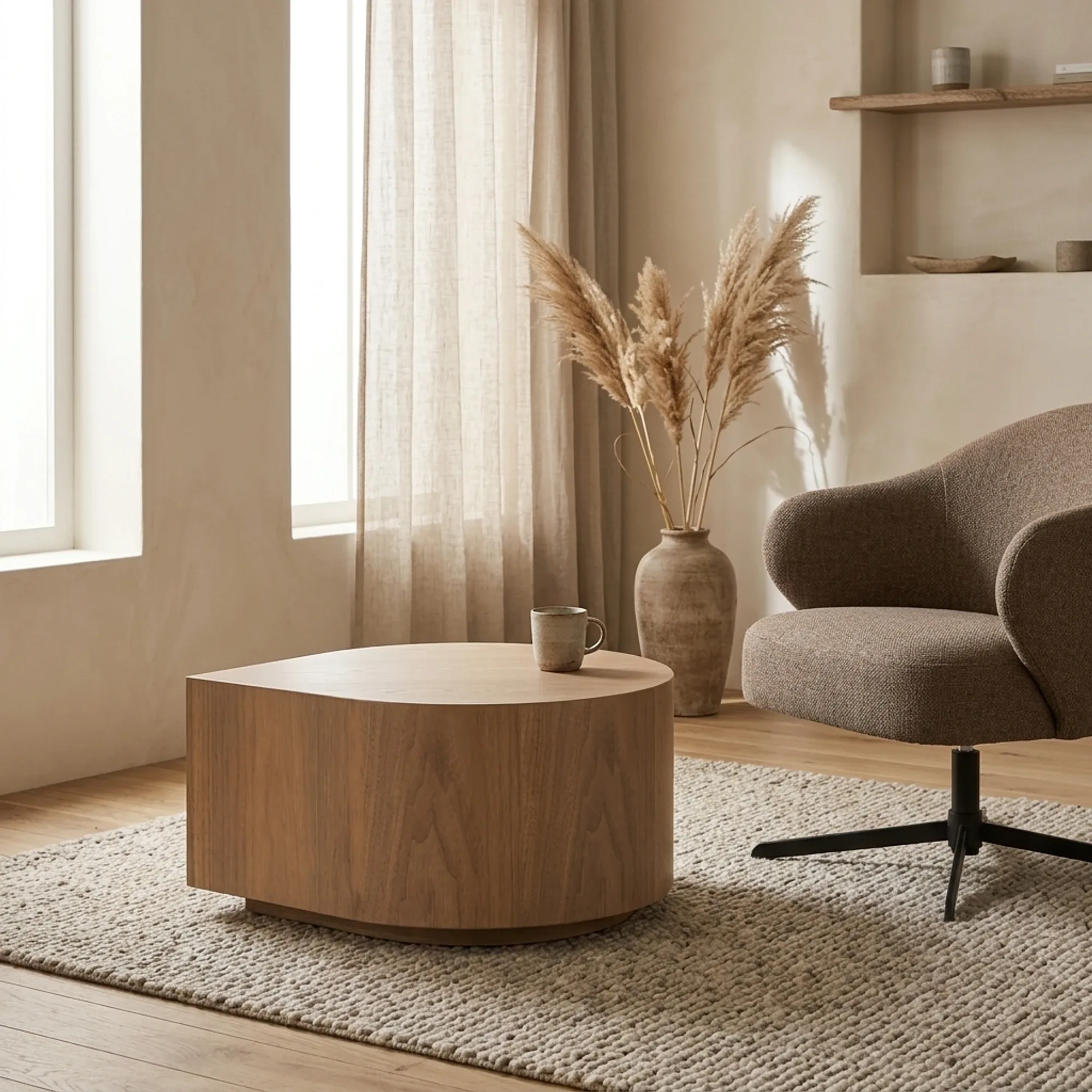 Side table Jules light brown walnut veneer - Eleonora