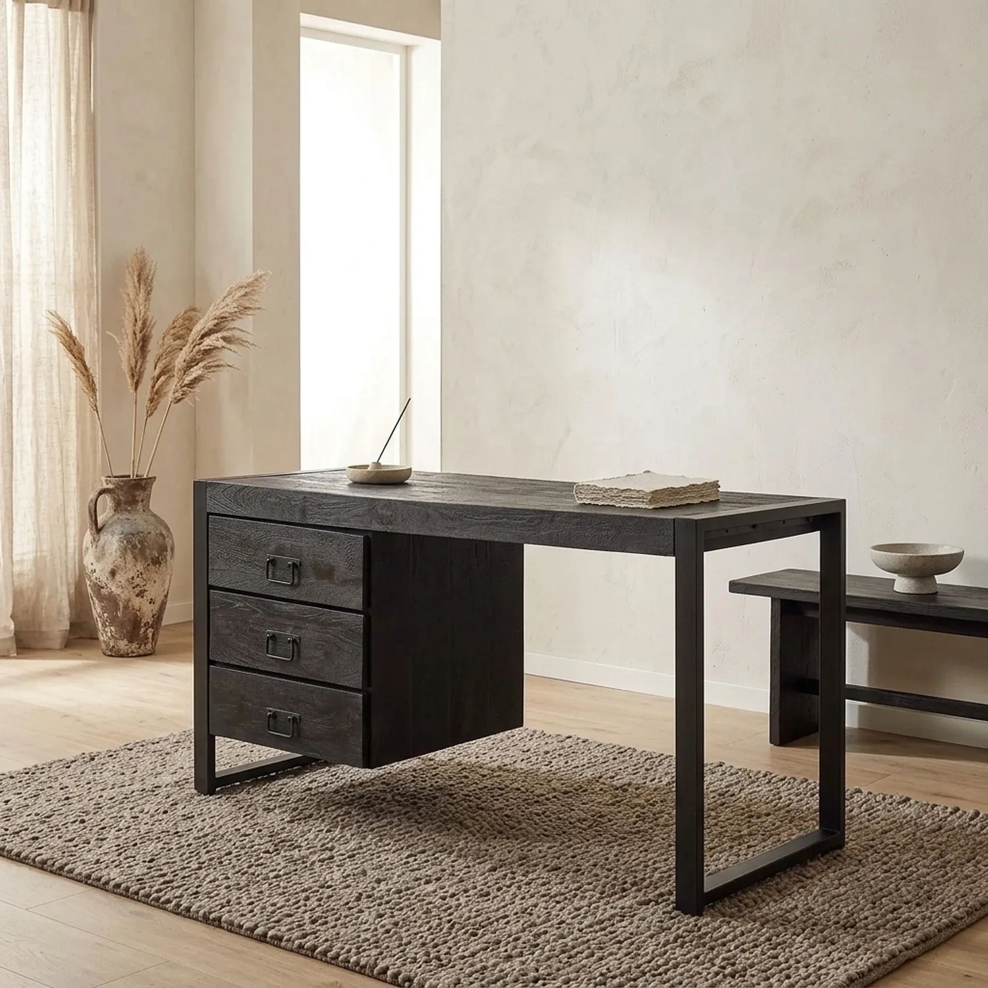 Bureau Boaz Zwart Mangohout 145 cm - Starfurn