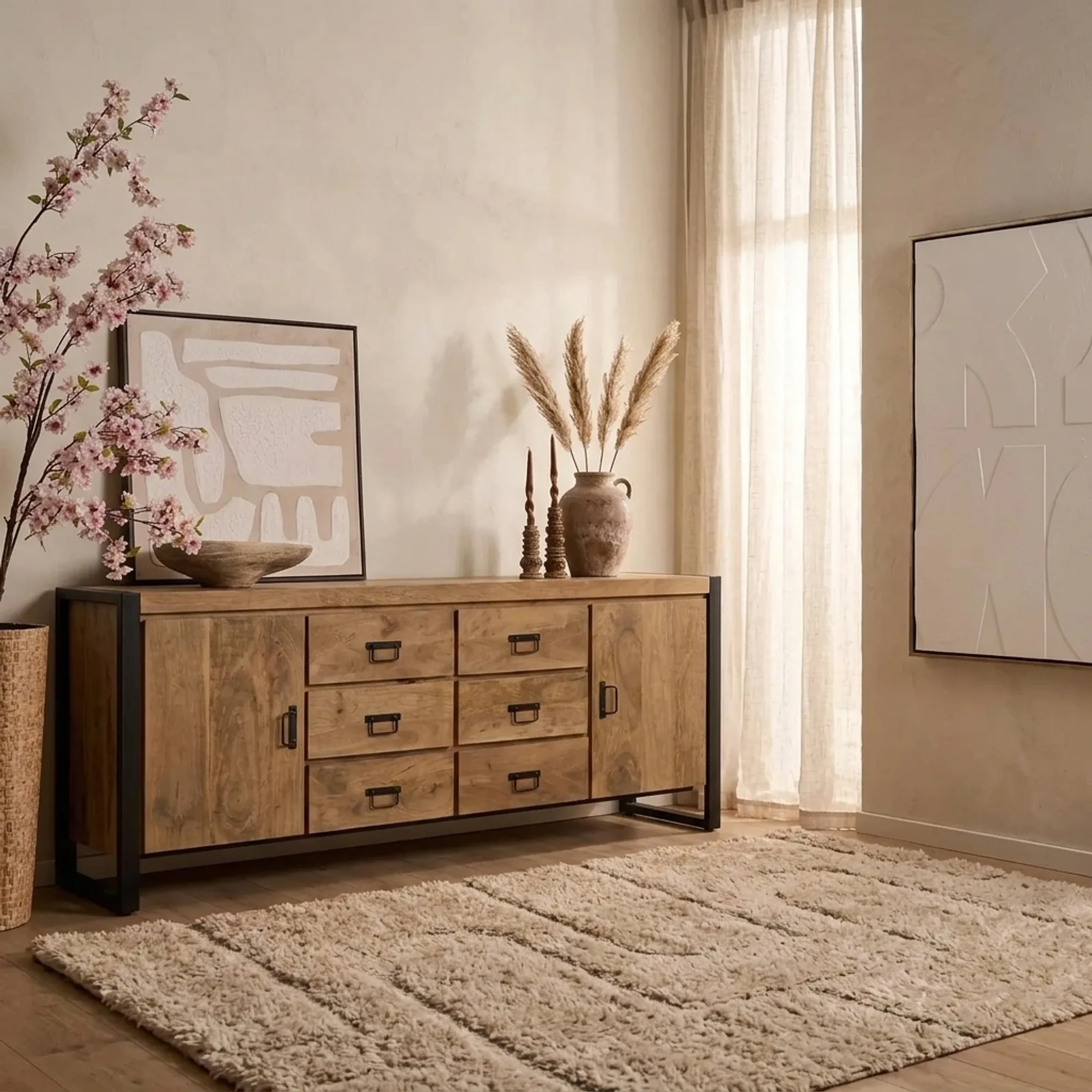 Dressoir Britt Naturel Mangohout 200 cm - Starfurn