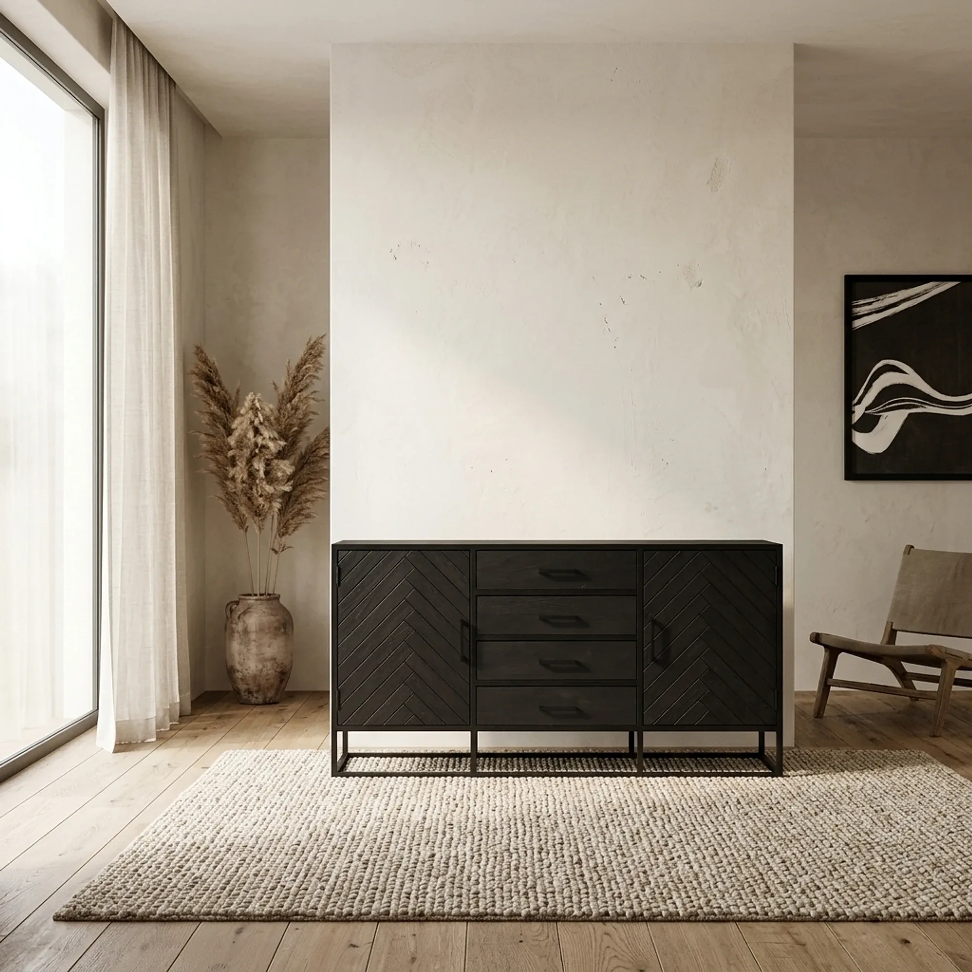 Sideboard New York Black Mango Wood 165 cm - Starfurn