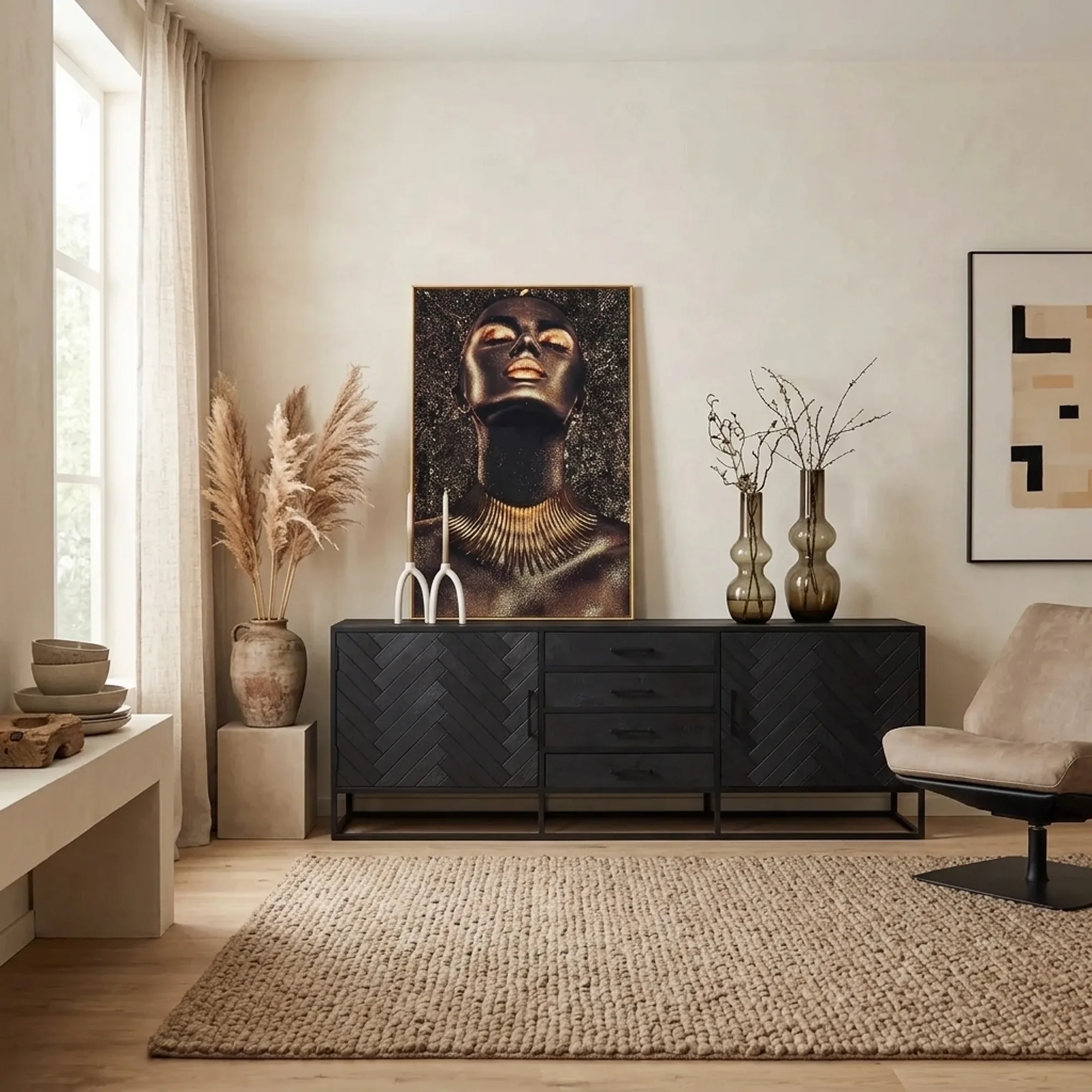 Sideboard New York Black Mango Wood 210 cm - Starfurn